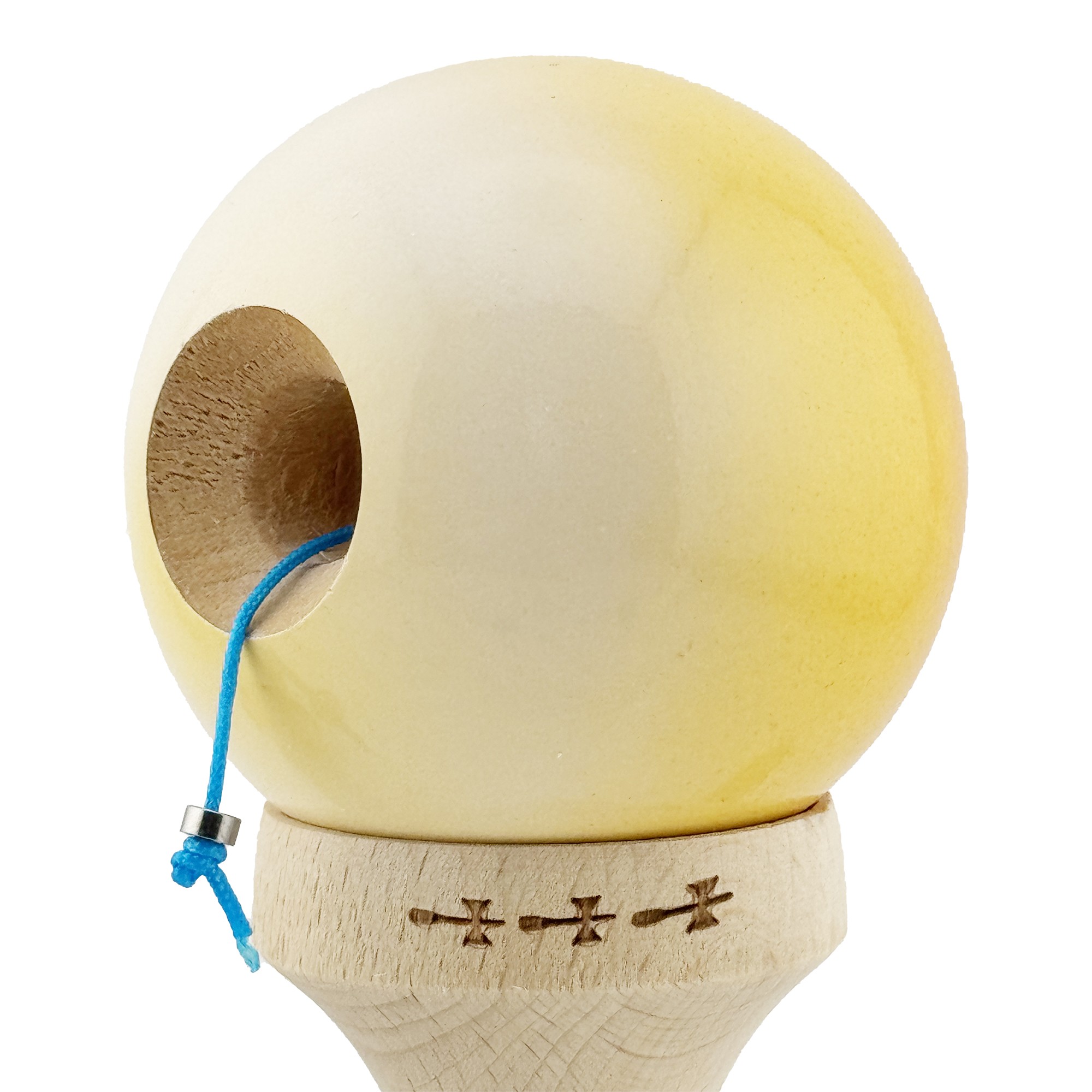 Kendama X Originala, Profesionala, Flippy, Big Cups V2, Super Sticky cu Cupe Mari, din lemn 18 cm, Rulment Metalic cu Ata 55 cm, Portocaliu/Galben/Alb