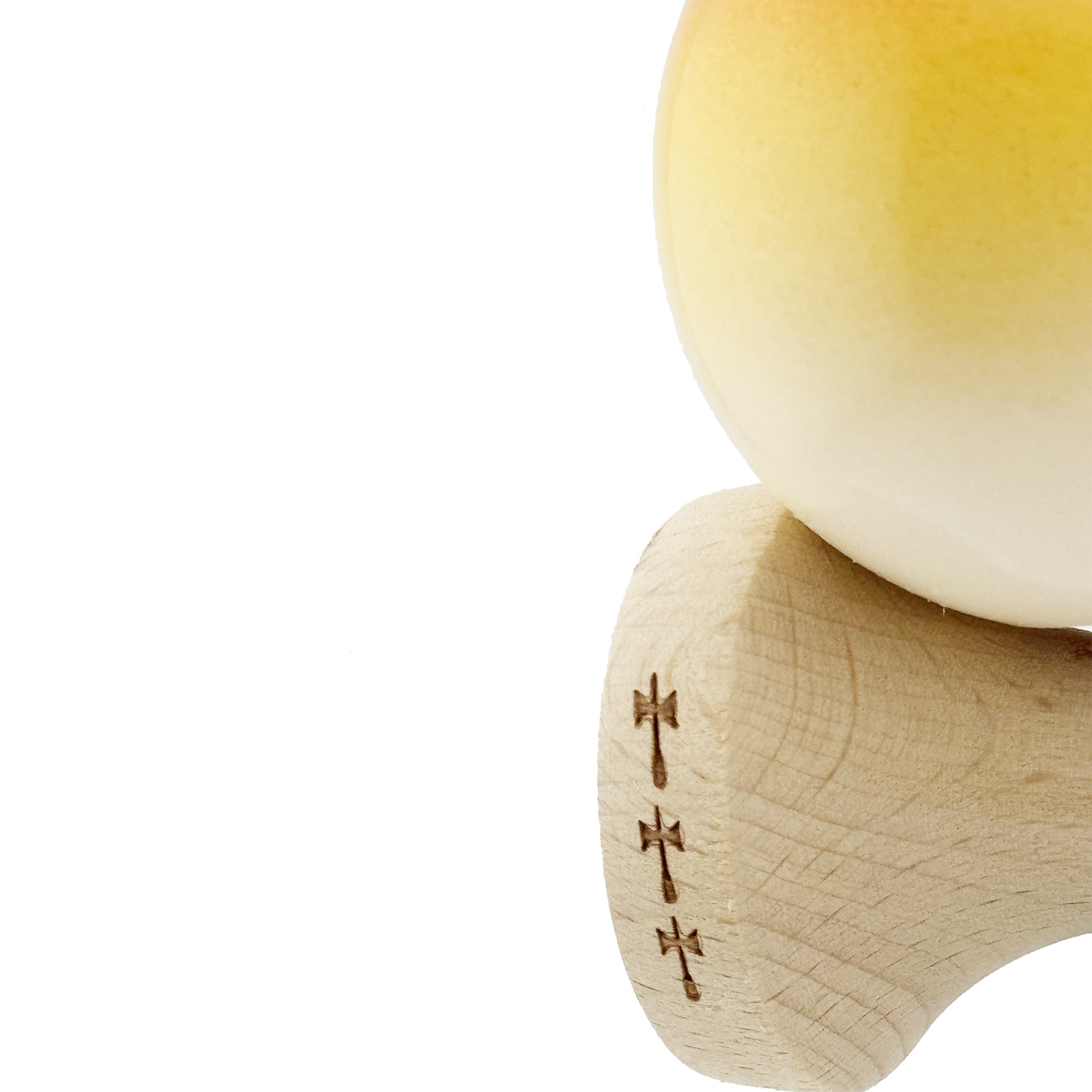 Kendama X Originala, Profesionala, Flippy, Big Cups V2, Super Sticky cu Cupe Mari, din lemn 18 cm, Rulment Metalic cu Ata 55 cm, Portocaliu/Galben/Alb