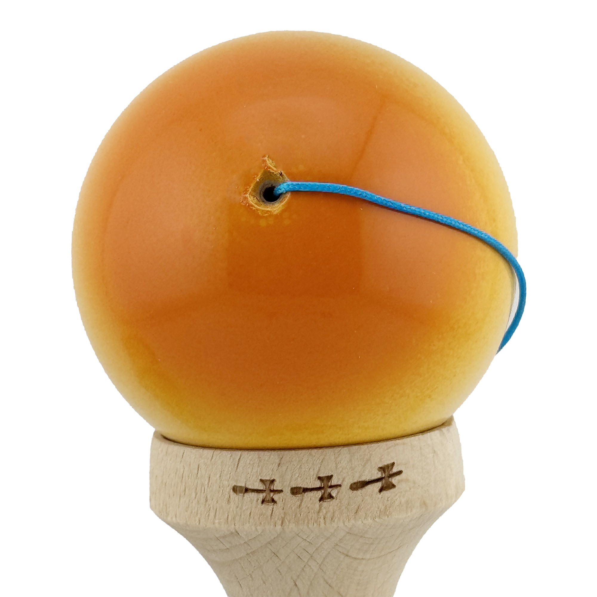 Kendama X Originala, Profesionala, Flippy, Big Cups V2, Super Sticky cu Cupe Mari, din lemn 18 cm, Rulment Metalic cu Ata 55 cm, Portocaliu/Galben/Alb