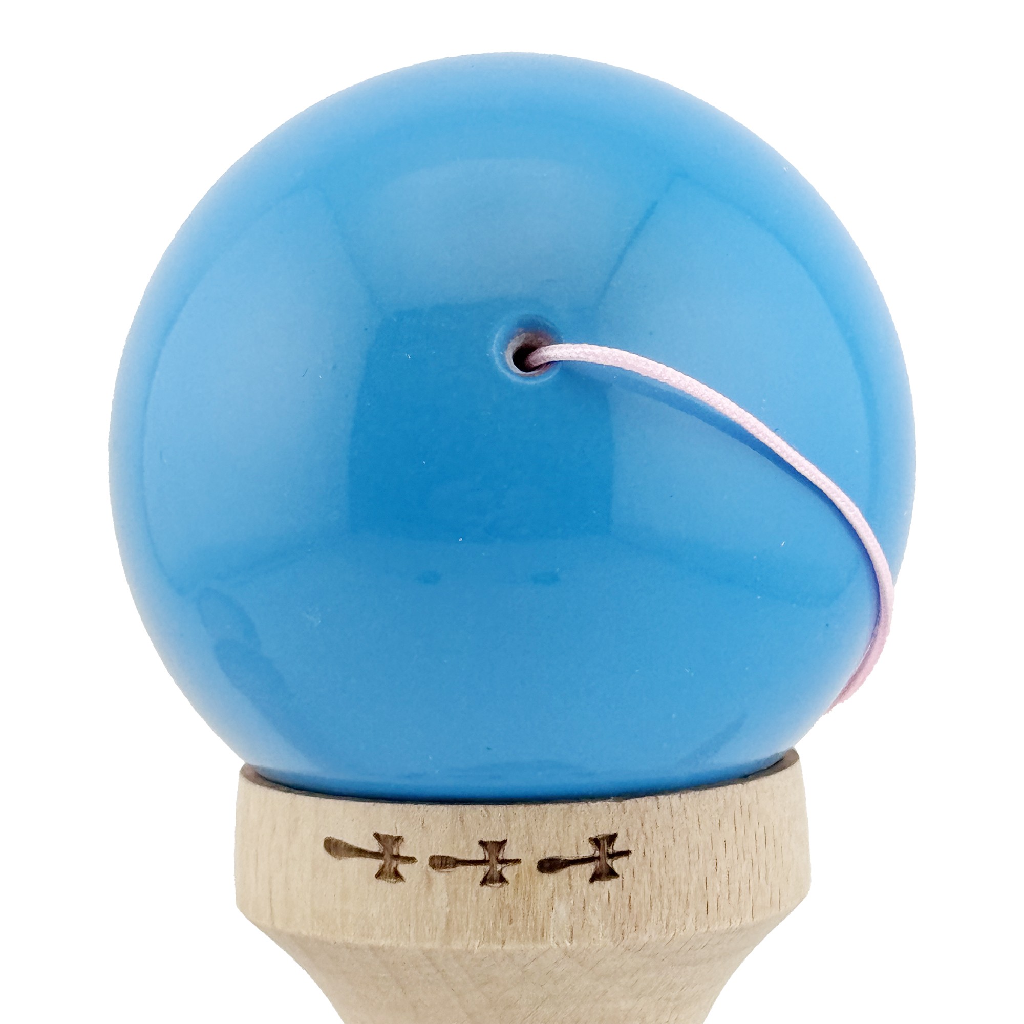 Kendama X Originala, Profesionala, Flippy, Big Cups V2, Super Sticky cu Cupe Mari, din lemn 18 cm, Rulment Metalic cu Ata 55 cm, Albastru/Roz