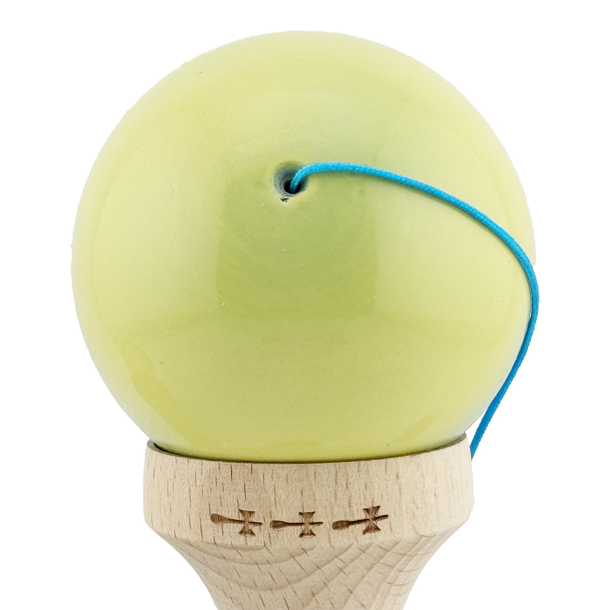 Kendama X Originala, Profesionala, Flippy, Big Cups V2, Super Sticky cu Cupe Mari, din lemn 18 cm, Rulment Metalic cu Ata 55 cm, Galben/Albastru