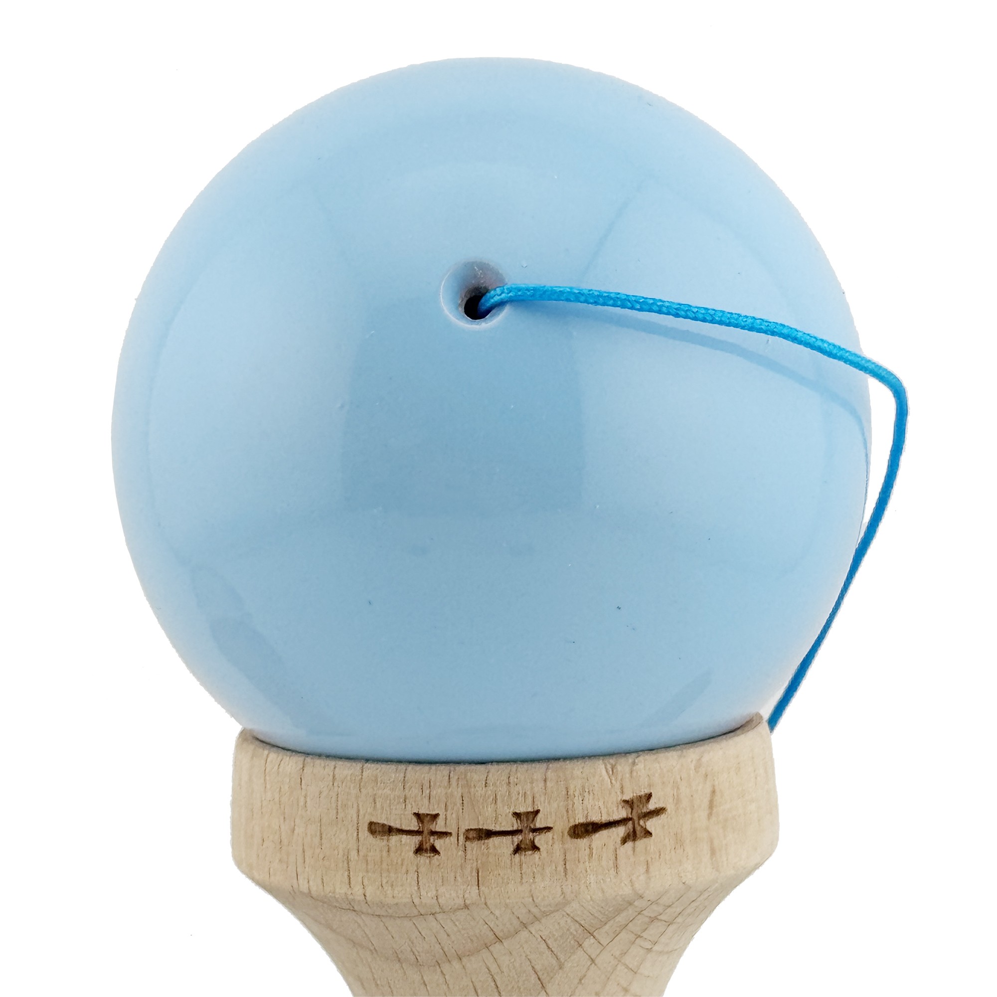 Kendama X Originala, Profesionala, Flippy, Big Cups V2, Super Sticky cu Cupe Mari, din lemn 18 cm, Rulment Metalic cu Ata 55 cm, Albastru deschis/Roz