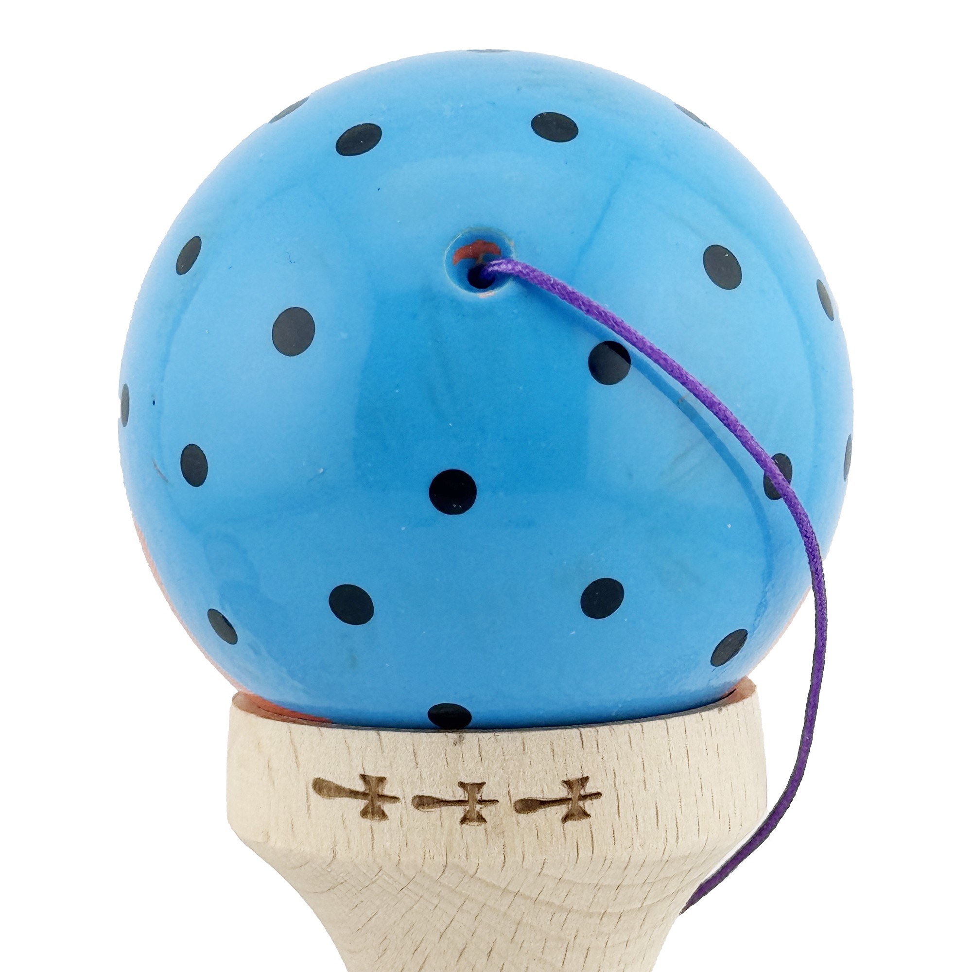 Kendama X Originala, Profesionala, Flippy, Big Cups V2, Super Sticky cu Cupe Mari, din lemn 18 cm, Rulment Metalic cu Ata 55 cm, Albastru/Portocaliu