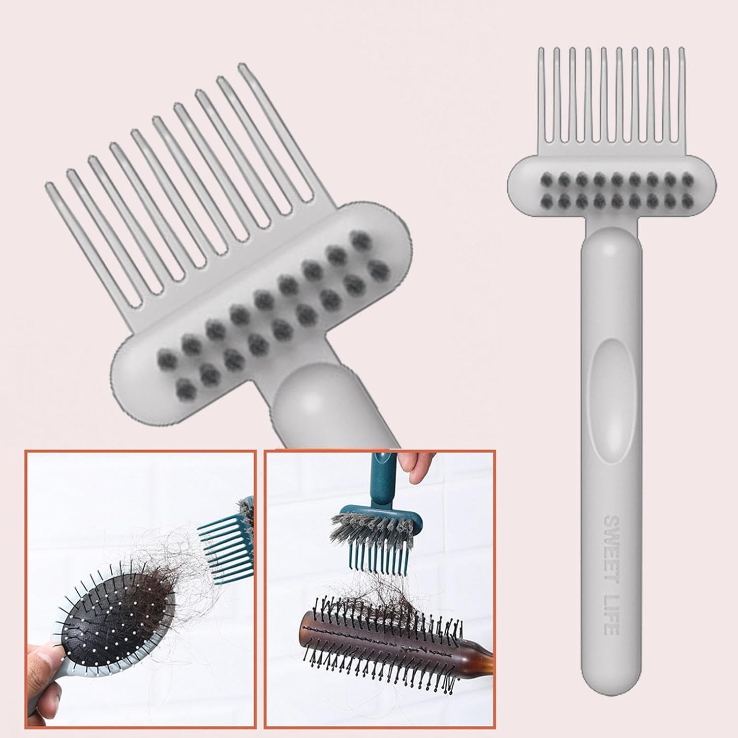 Perie pentru Curatarea Parului, Flippy, din Plastic, 16 x 5 cm, Alb