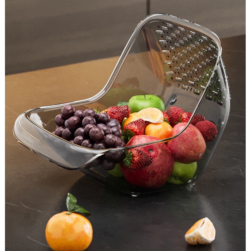 Cos de Spalat Legume/Fructe, Flippy, cu Scurgere Apa, din PET, 15.5 x 18.6 x 16.2 cm, Gri