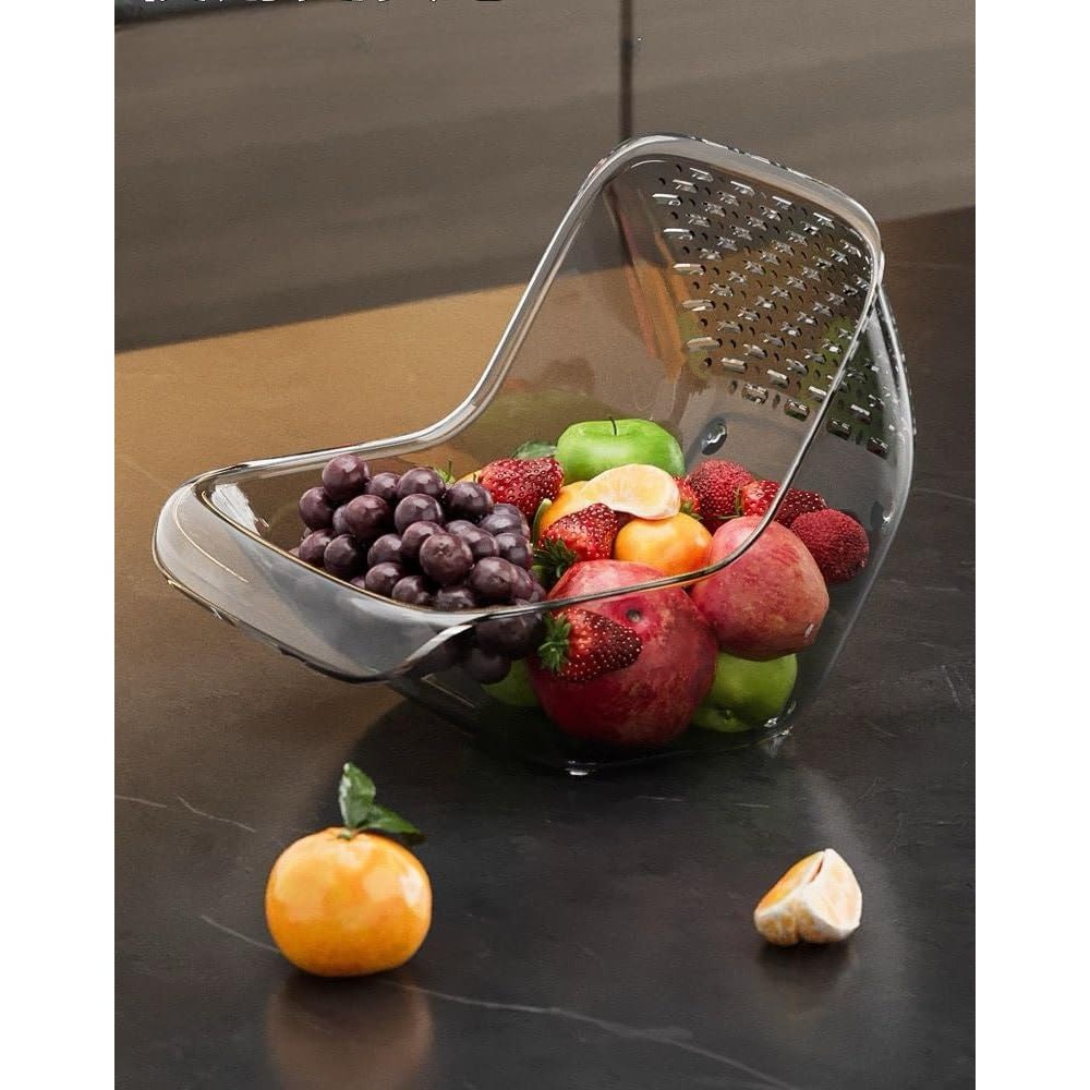 Cos de Spalat Legume/Fructe, Flippy, cu Scurgere Apa, din PET, 15.5 x 18.6 x 16.2 cm, Gri