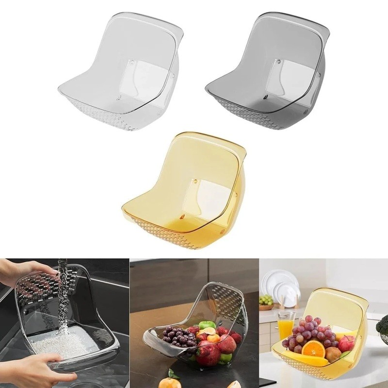 Cos de Spalat Legume/Fructe, Flippy, cu Scurgere Apa, din PET, 15.5 x 18.6 x 16.2 cm, Galben