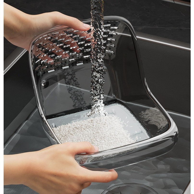 Cos de Spalat Legume/Fructe, Flippy, cu Scurgere Apa, din PET, 15.5 x 18.6 x 16.2 cm, Transparent