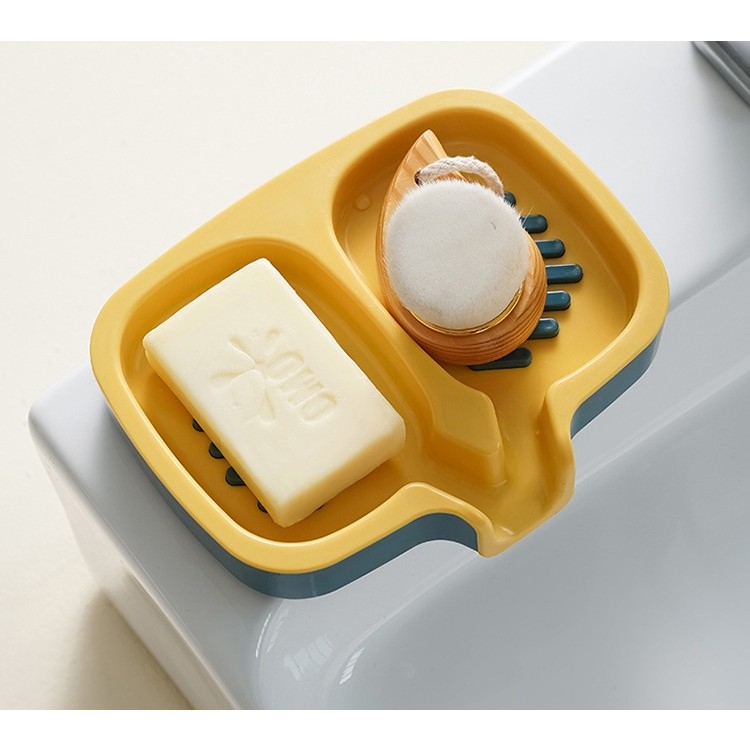 Savoniera Dubla, Flippy, Sistem de Scurgere a Apei, din ABS, 14.5 x 18 x 3 cm, Albastru/Galben