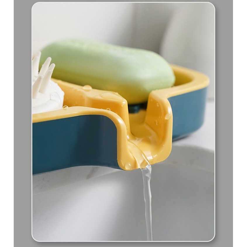 Savoniera Dubla, Flippy, Sistem de Scurgere a Apei, din ABS, 14.5 x 18 x 3 cm, Albastru/Galben