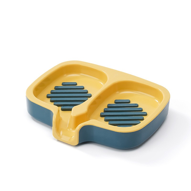 Savoniera Dubla, Flippy, Sistem de Scurgere a Apei, din ABS, 14.5 x 18 x 3 cm, Albastru/Galben