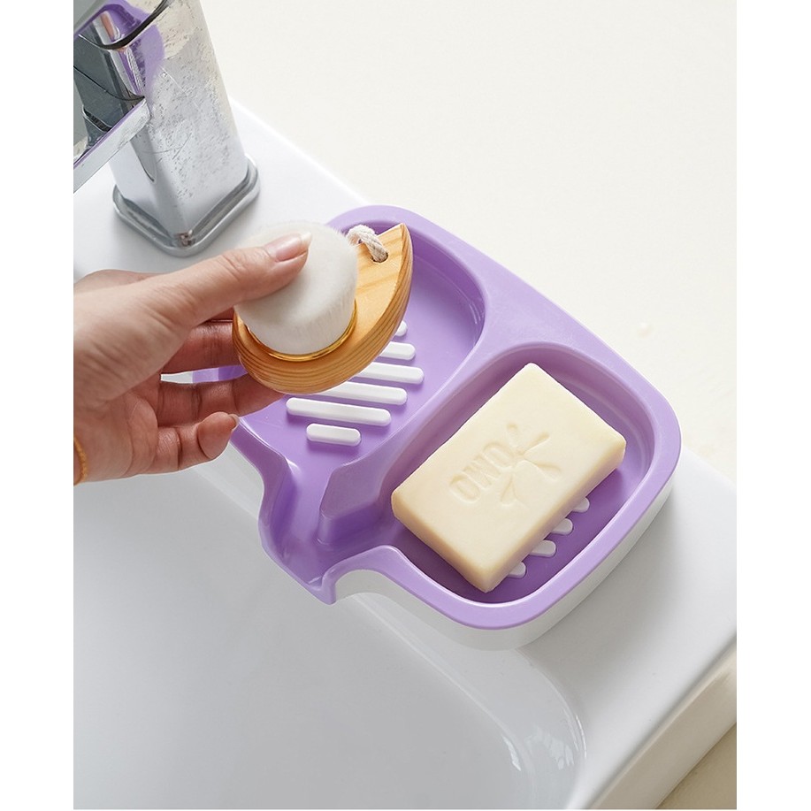 Savoniera Dubla, Flippy, Sistem de Scurgere a Apei, din ABS, 14.5 x 18 x 3 cm, Mov/Alb