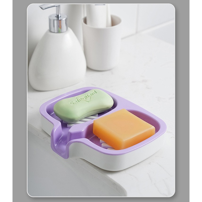 Savoniera Dubla, Flippy, Sistem de Scurgere a Apei, din ABS, 14.5 x 18 x 3 cm, Mov/Alb