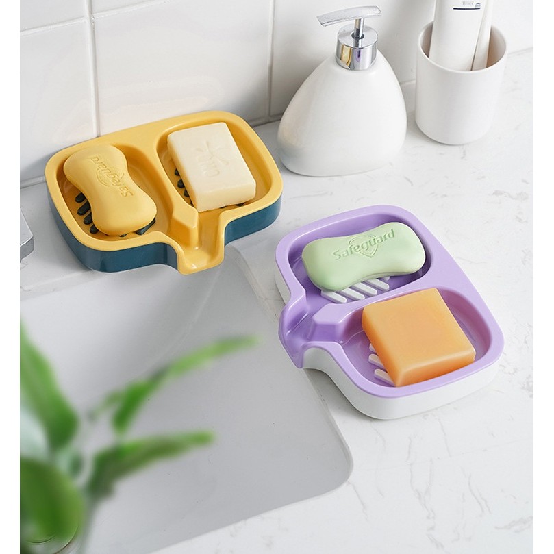 Savoniera Dubla, Flippy, Sistem de Scurgere a Apei, din ABS, 14.5 x 18 x 3 cm, Mov/Alb