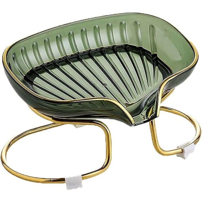 Savoniera cu Suport, Flippy, Sistem de Scurgere a Apei, Margine Aurie, 14 x 8.5 x 9 cm, din TPE, Verde