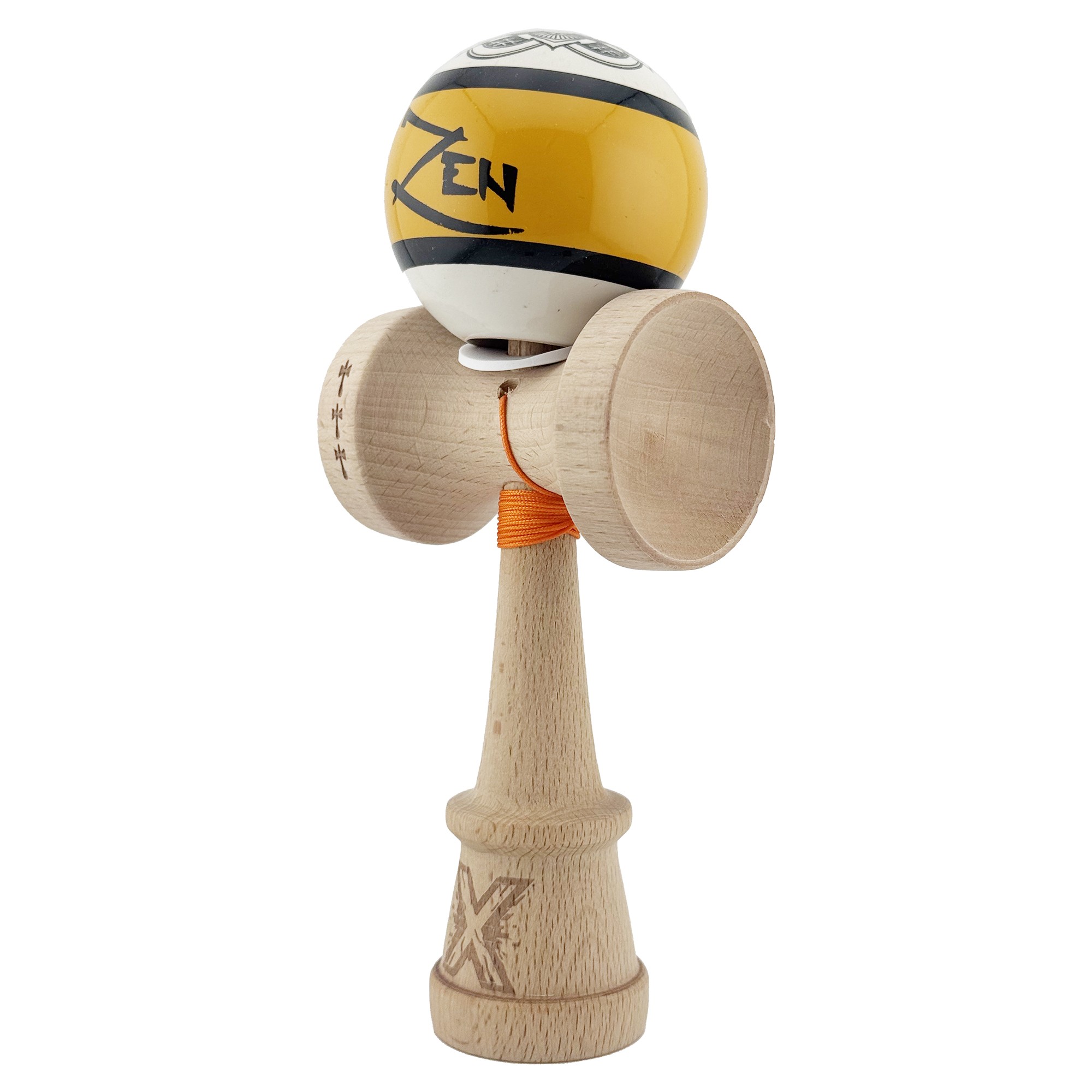 Kendama X Zen Series Originala, Profesionala, Flippy, Cupe Mari KING SIZE V3, Super Sticky, Gaura in Baza, Rulment Metalic, din lemn 18 cm, Ata 55 cm, Auriu