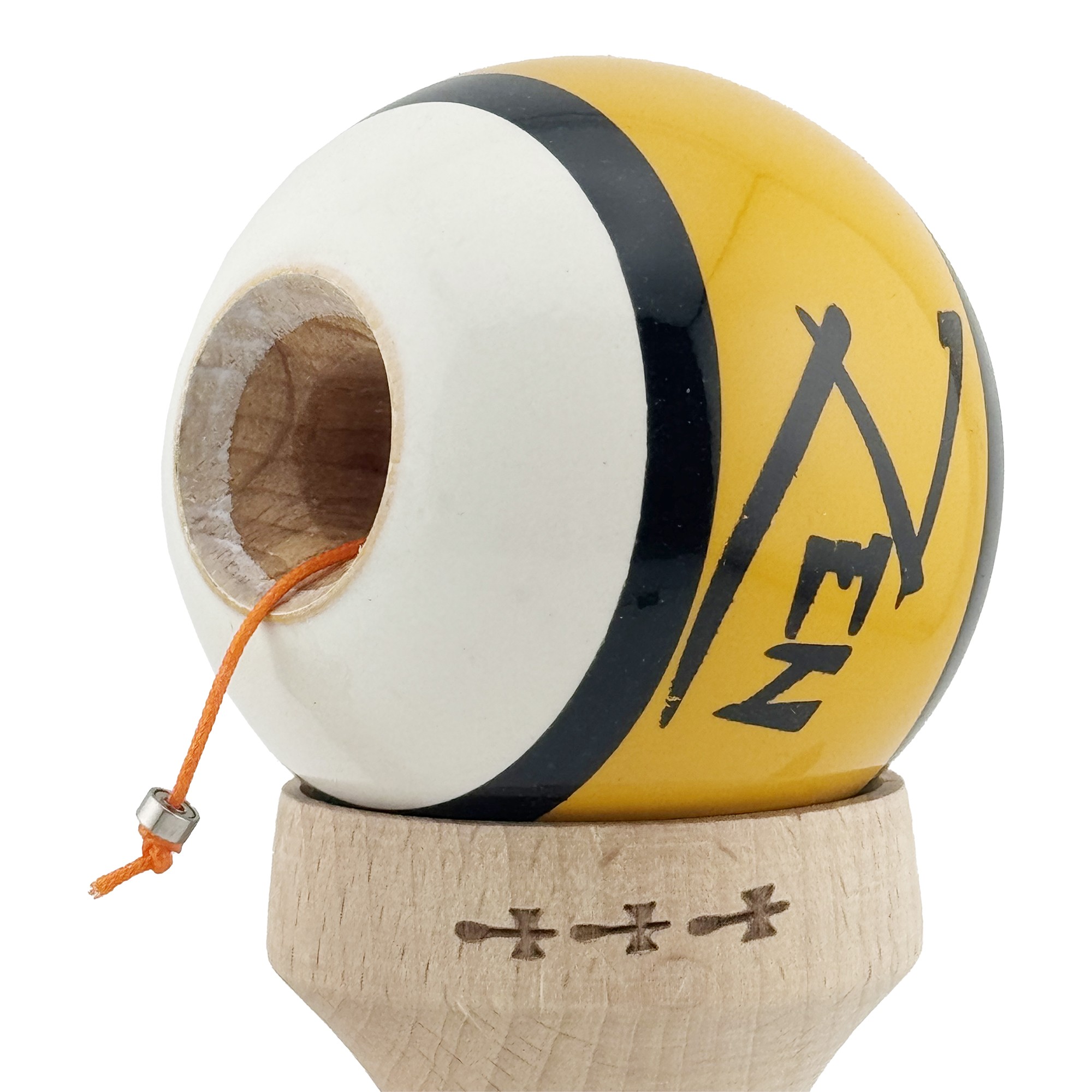 Kendama X Zen Series Originala, Profesionala, Flippy, Cupe Mari KING SIZE V3, Super Sticky, Gaura in Baza, Rulment Metalic, din lemn 18 cm, Ata 55 cm, Auriu