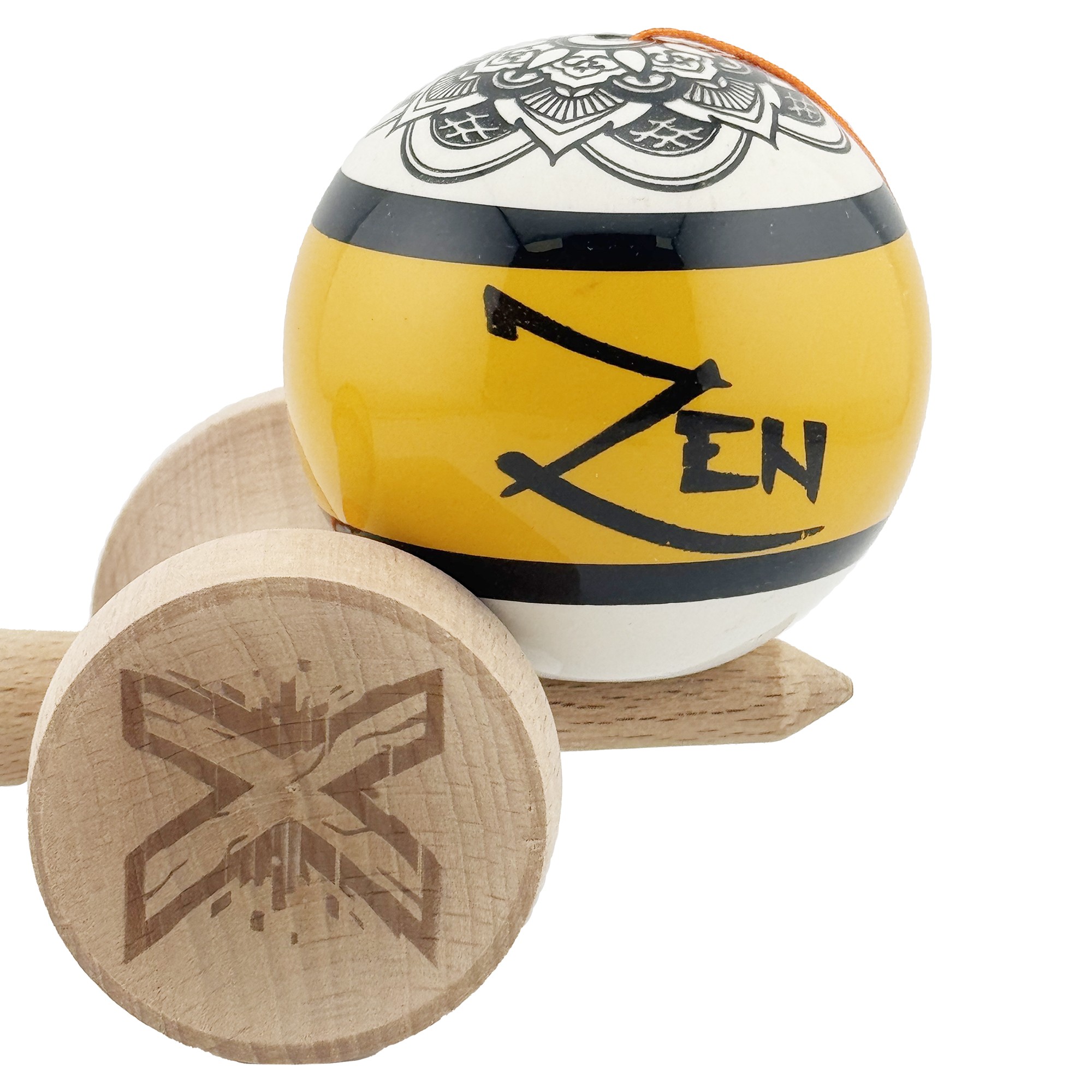 Kendama X Zen Series Originala, Profesionala, Flippy, Cupe Mari KING SIZE V3, Super Sticky, Gaura in Baza, Rulment Metalic, din lemn 18 cm, Ata 55 cm, Auriu