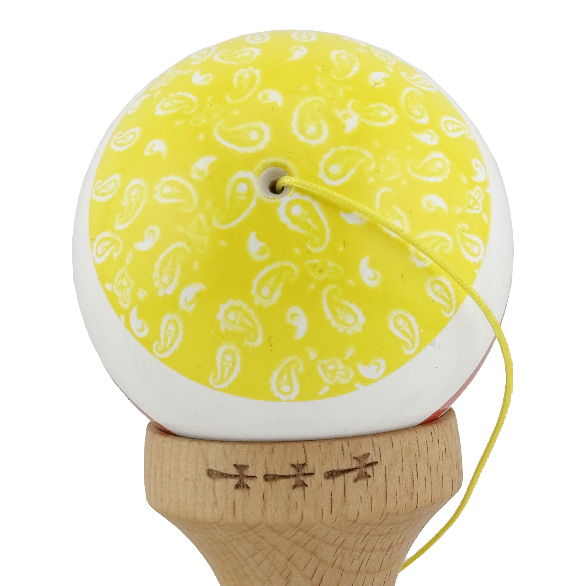 Kendama X CHICANOS Originala, Profesionala, Flippy, Big Cups V2, Super Sticky cu Cupe Mari, Rulment Metalic, din lemn 18 cm, Ata 55 cm, Auriu/Alb