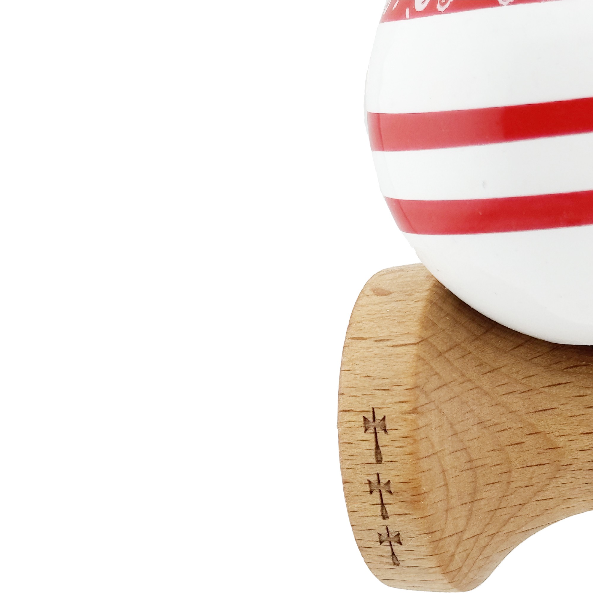 Kendama X CHICANOS Originala, Profesionala, Flippy, Big Cups V2, Super Sticky cu Cupe Mari, Rulment Metalic, din lemn 18 cm, Ata 55 cm, Rosu/Alb