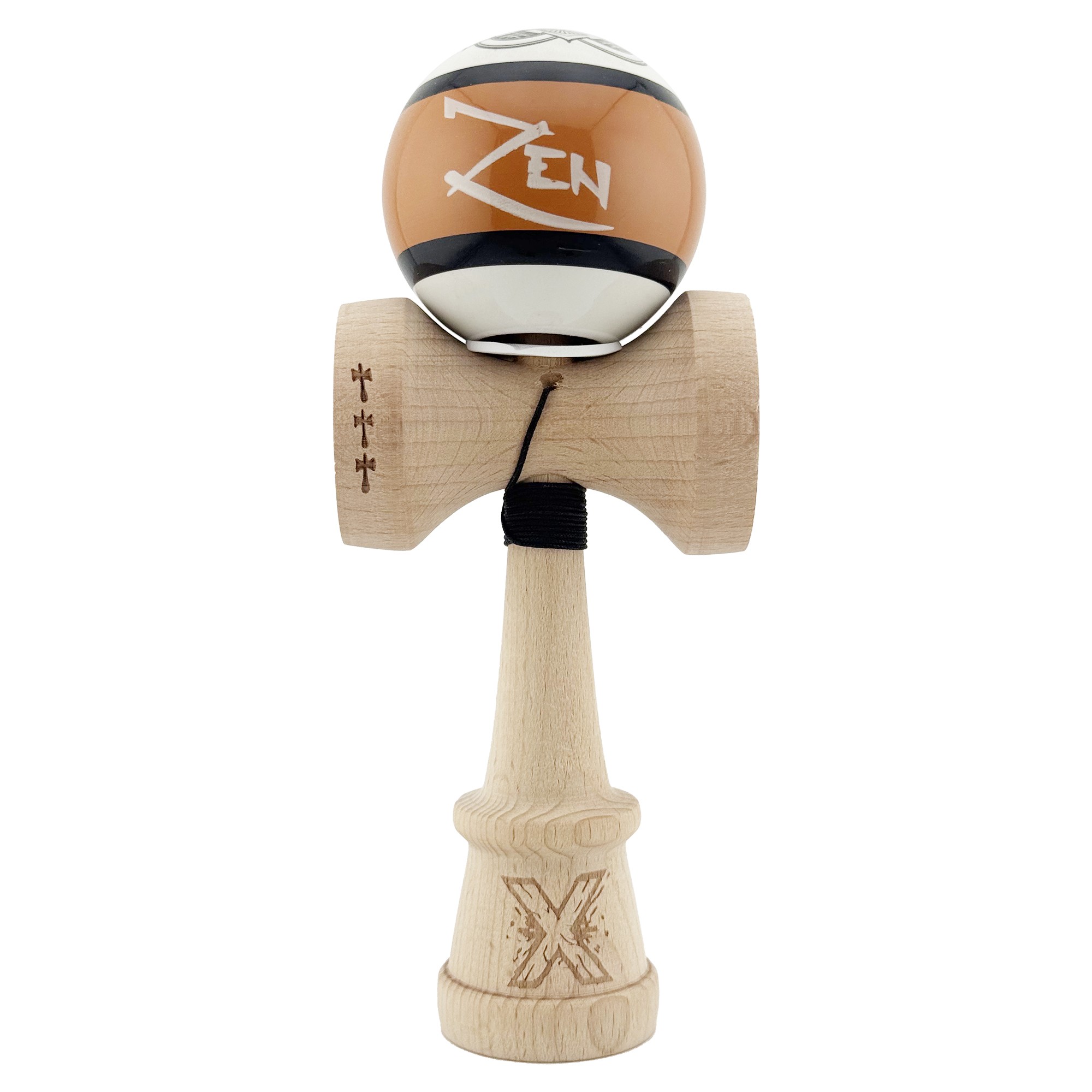 Kendama X Zen Series Originala, Profesionala, Flippy, Cupe Mari KING SIZE V3, Super Sticky, Gaura in Baza, Rulment Metalic, din lemn 18 cm, Ata 55 cm, Maro