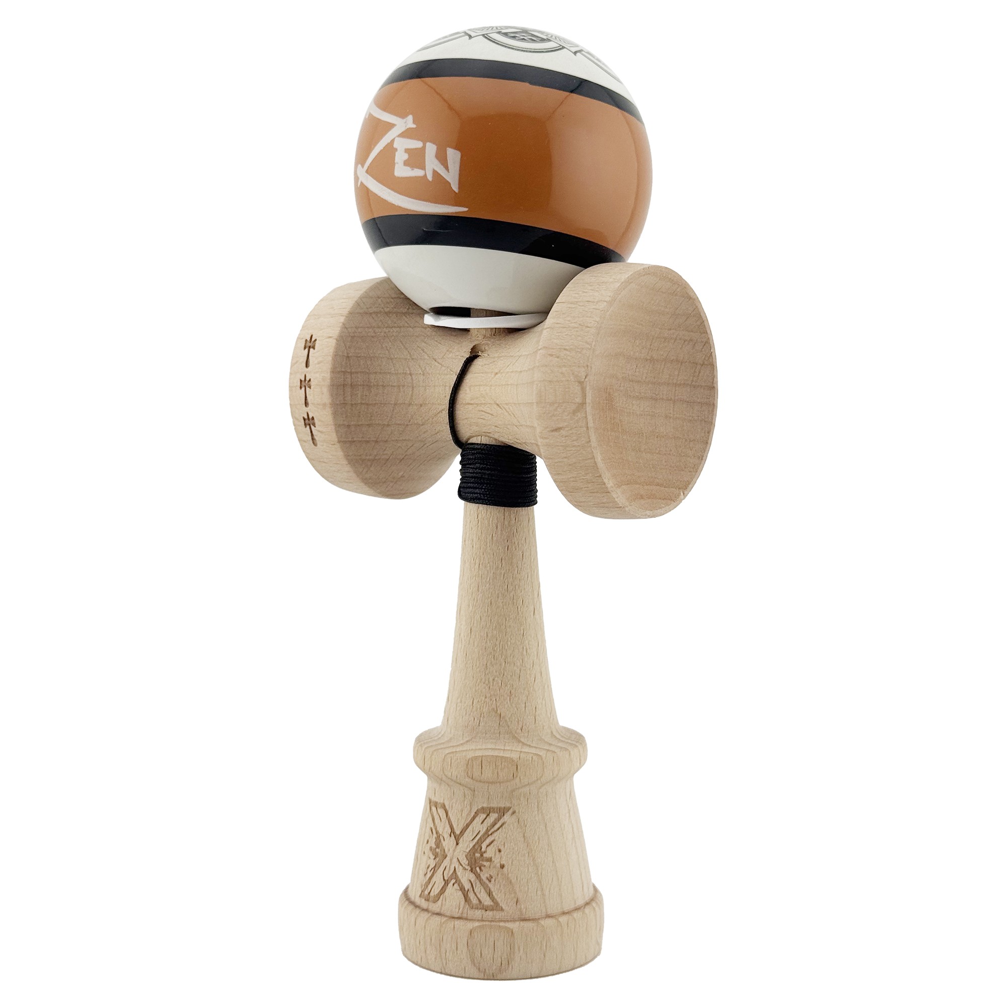 Kendama X Zen Series Originala, Profesionala, Flippy, Cupe Mari KING SIZE V3, Super Sticky, Gaura in Baza, Rulment Metalic, din lemn 18 cm, Ata 55 cm, Maro