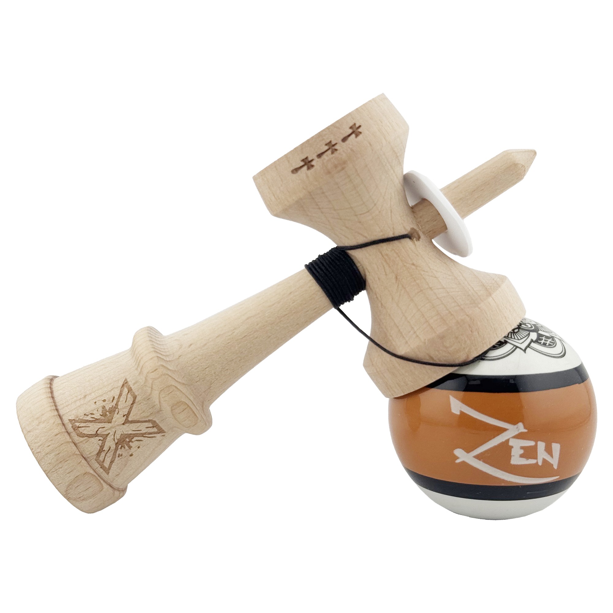 Kendama X Zen Series Originala, Profesionala, Flippy, Cupe Mari KING SIZE V3, Super Sticky, Gaura in Baza, Rulment Metalic, din lemn 18 cm, Ata 55 cm, Maro
