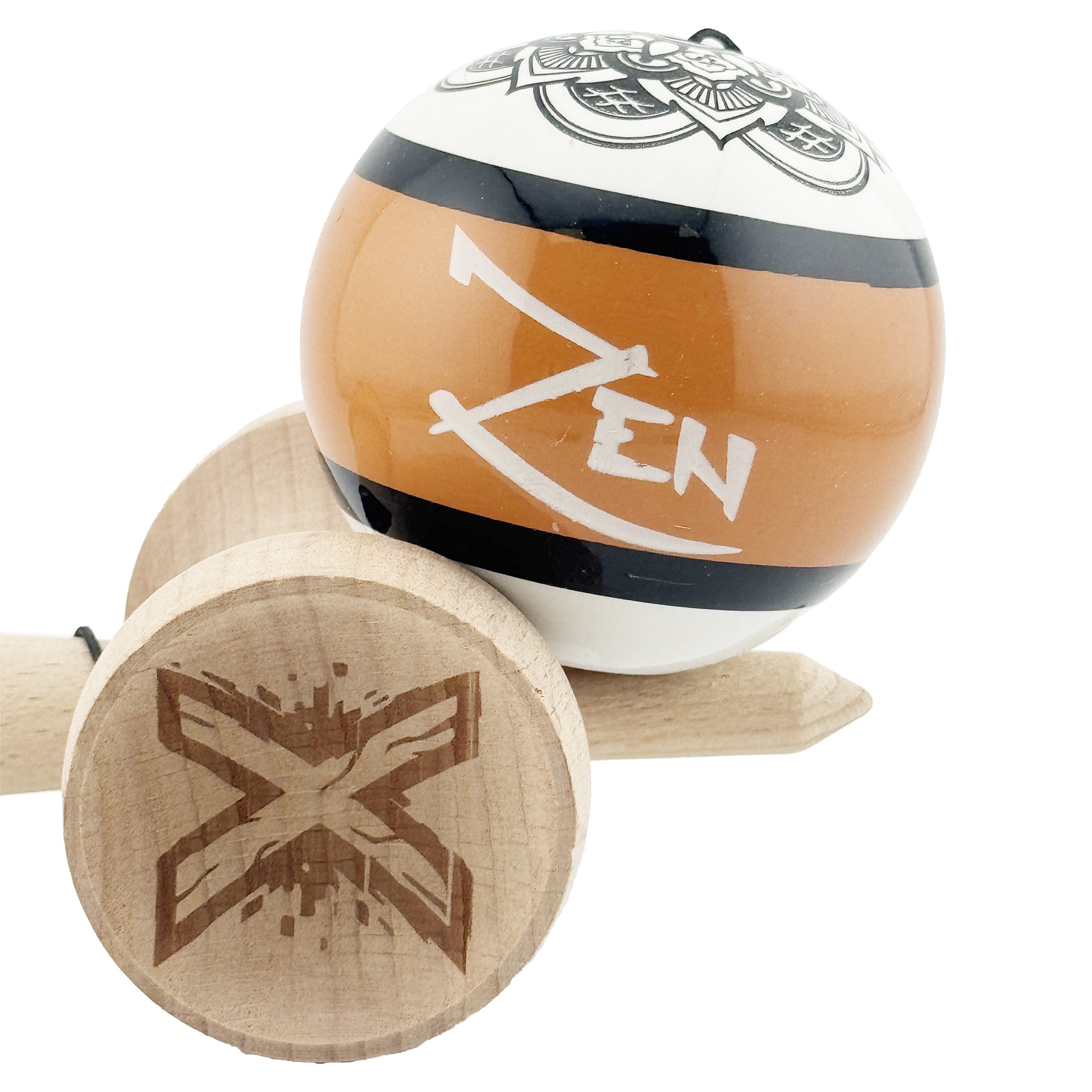 Kendama X Zen Series Originala, Profesionala, Flippy, Cupe Mari KING SIZE V3, Super Sticky, Gaura in Baza, Rulment Metalic, din lemn 18 cm, Ata 55 cm, Maro