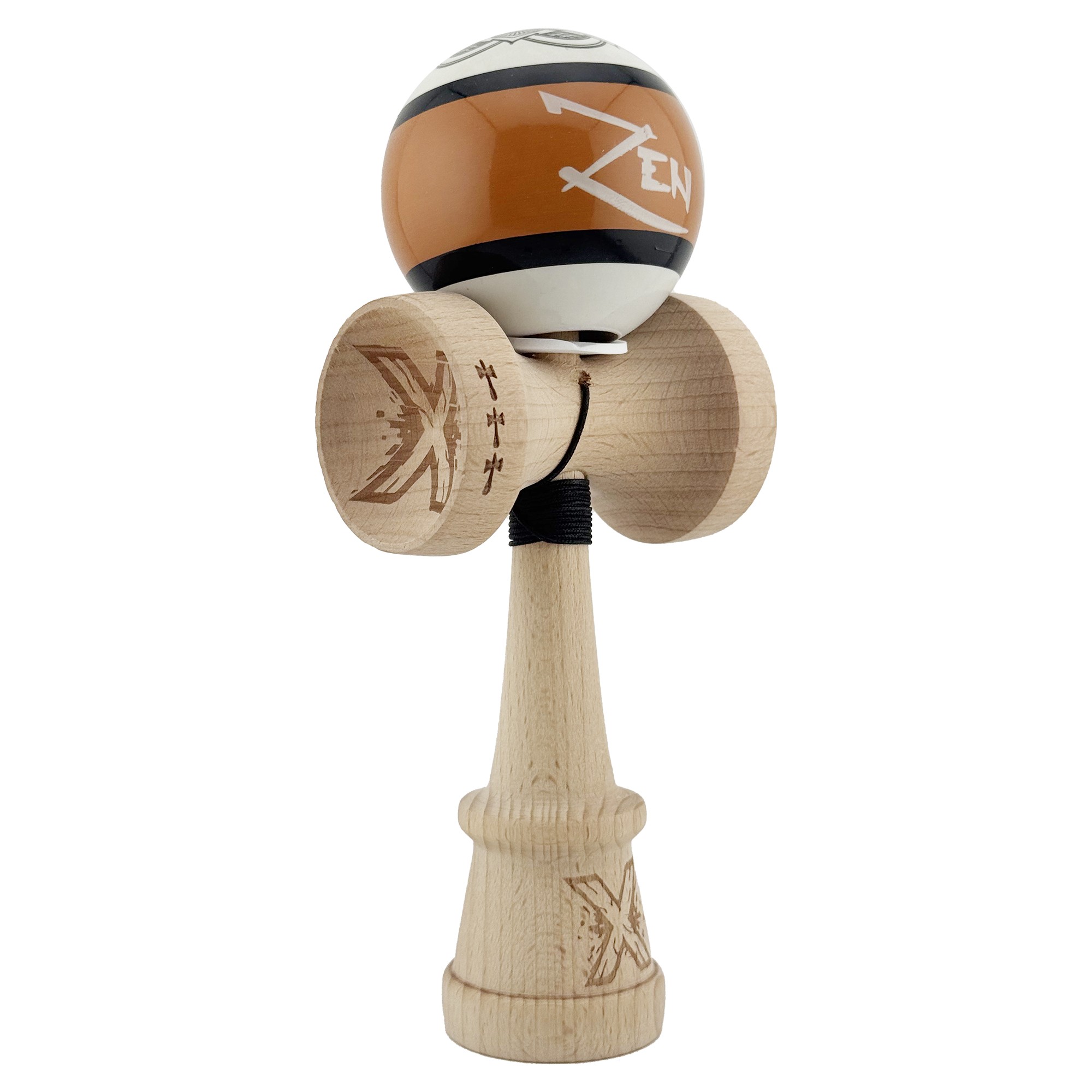 Kendama X Zen Series Originala, Profesionala, Flippy, Cupe Mari KING SIZE V3, Super Sticky, Gaura in Baza, Rulment Metalic, din lemn 18 cm, Ata 55 cm, Maro