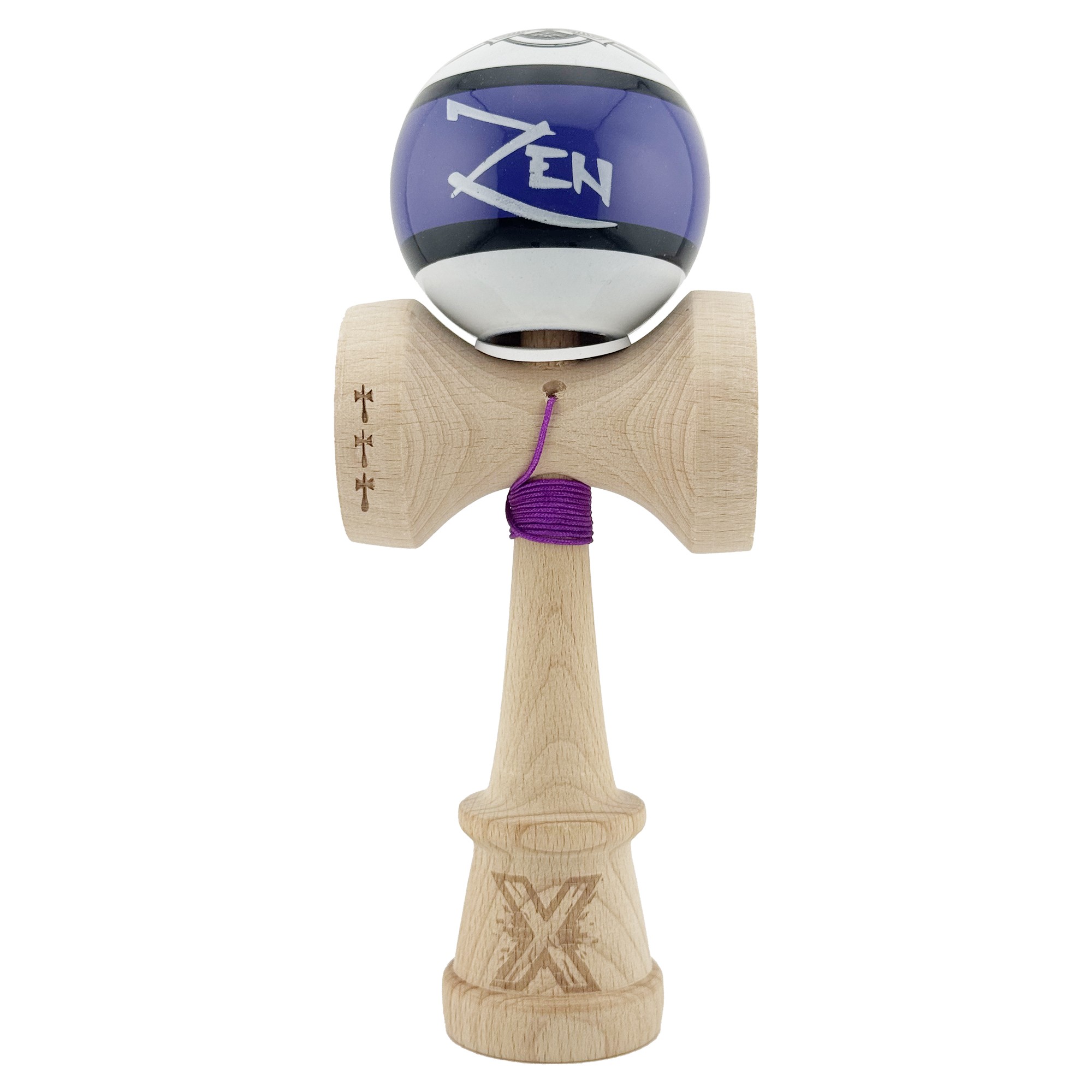 Kendama X Zen Series Originala, Profesionala, Flippy, Cupe Mari KING SIZE V3, Super Sticky, Gaura in Baza, Rulment Metalic, din lemn 18 cm, Ata 55 cm, Violet