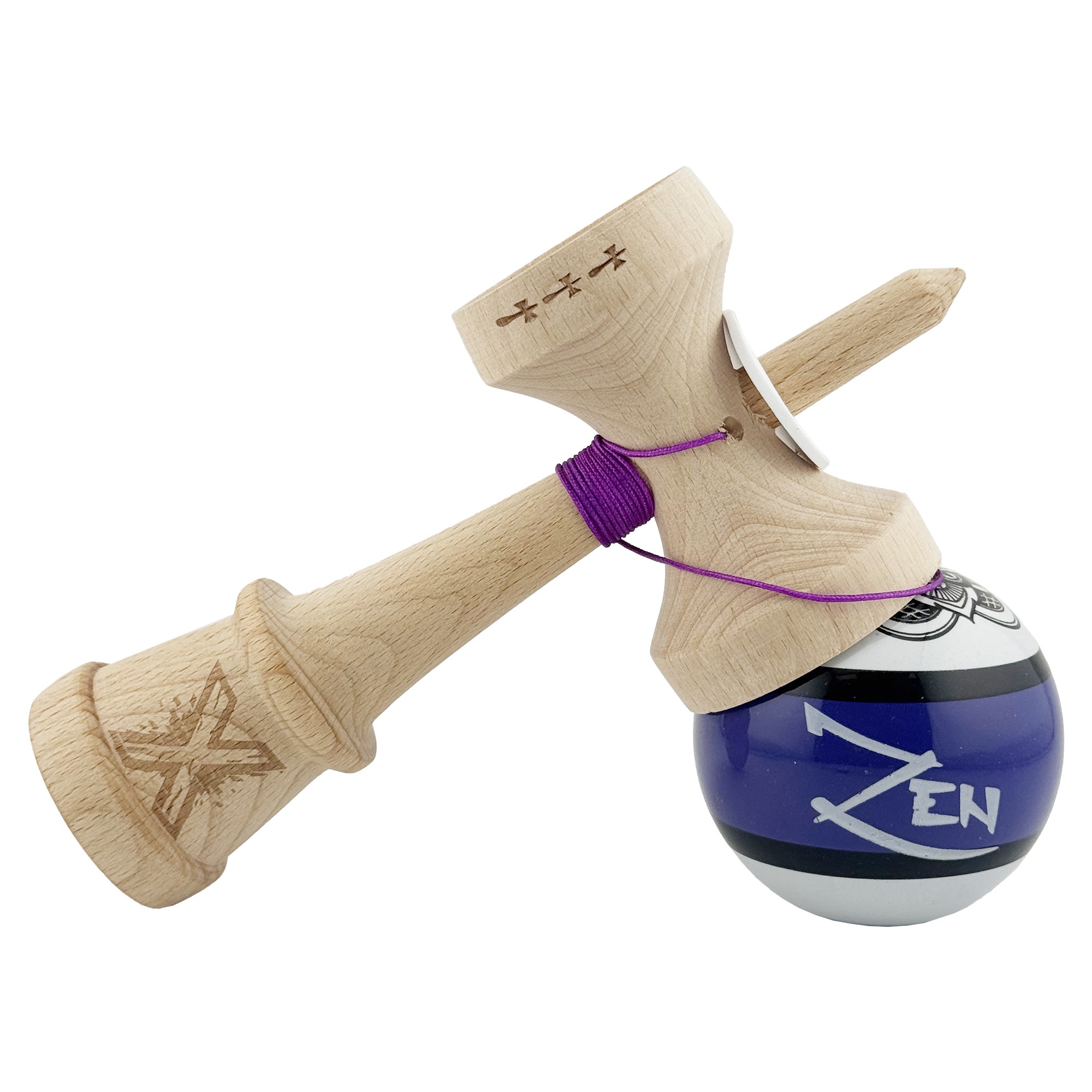 Kendama X Zen Series Originala, Profesionala, Flippy, Cupe Mari KING SIZE V3, Super Sticky, Gaura in Baza, Rulment Metalic, din lemn 18 cm, Ata 55 cm, Violet