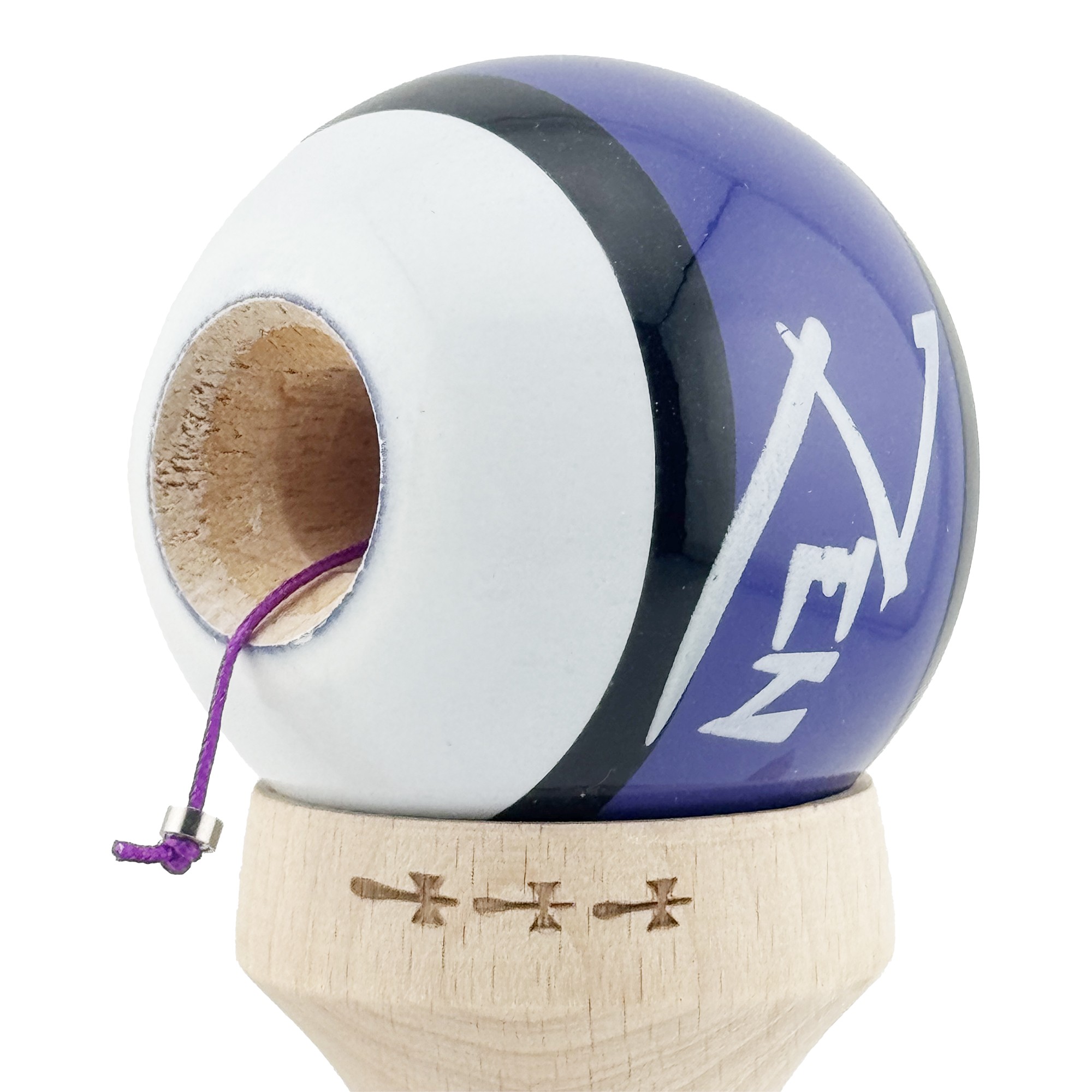 Kendama X Zen Series Originala, Profesionala, Flippy, Cupe Mari KING SIZE V3, Super Sticky, Gaura in Baza, Rulment Metalic, din lemn 18 cm, Ata 55 cm, Violet