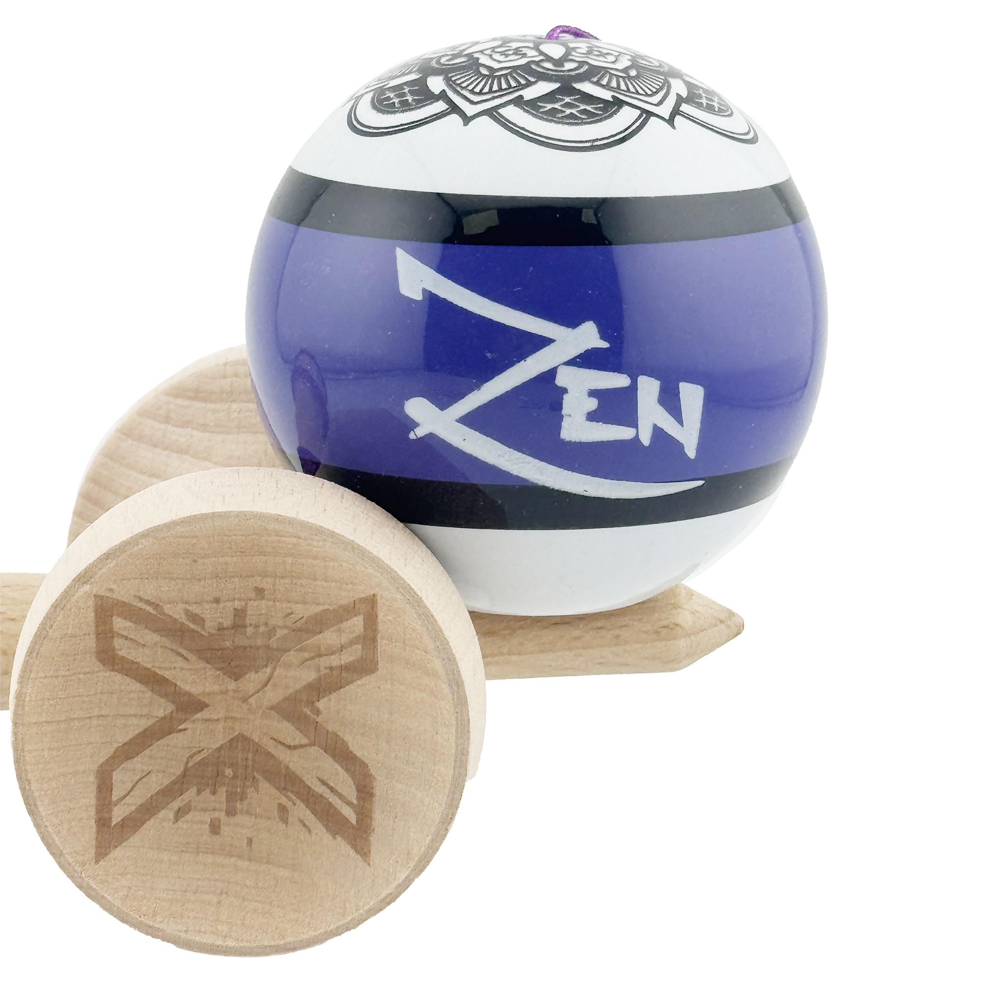 Kendama X Zen Series Originala, Profesionala, Flippy, Cupe Mari KING SIZE V3, Super Sticky, Gaura in Baza, Rulment Metalic, din lemn 18 cm, Ata 55 cm, Violet