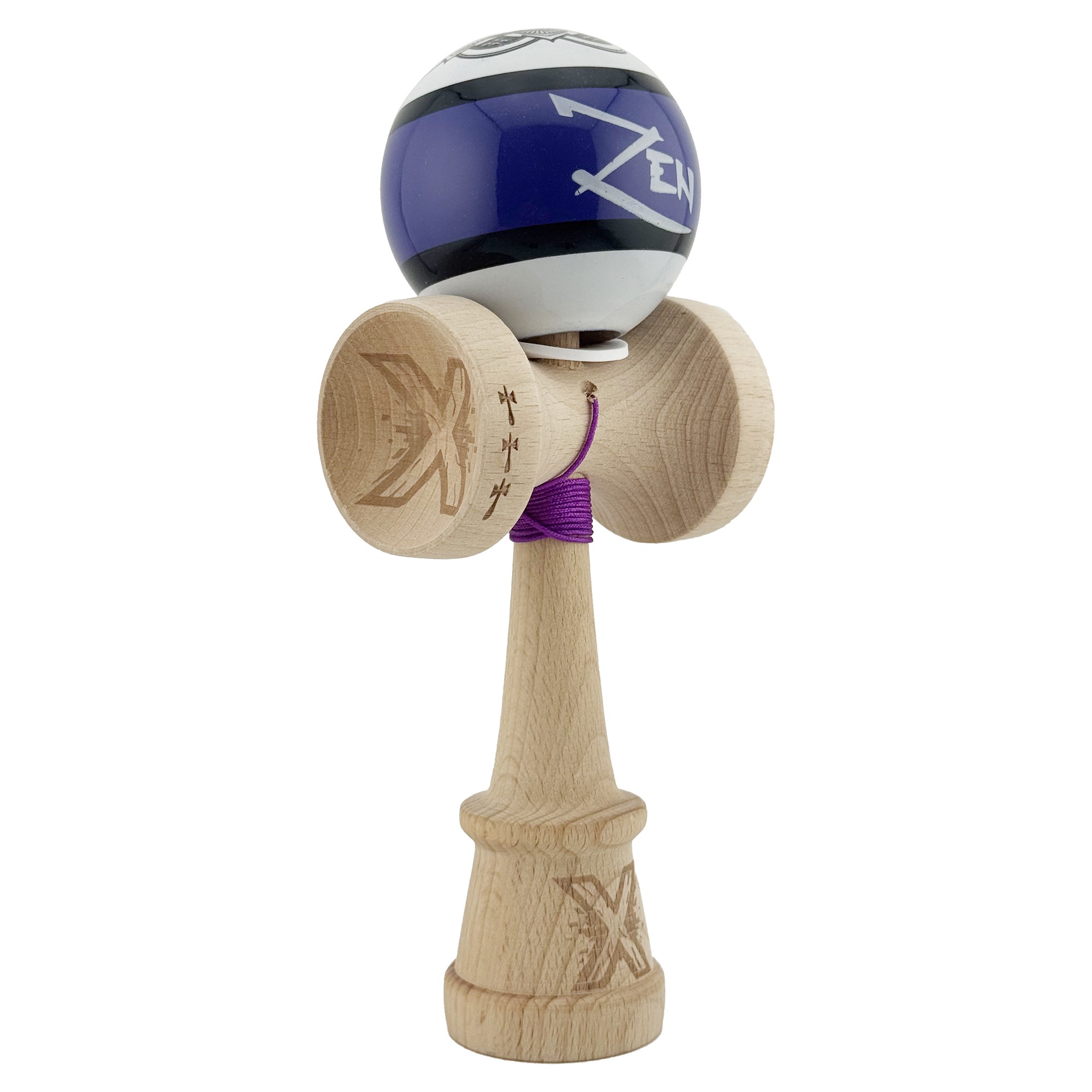 Kendama X Zen Series Originala, Profesionala, Flippy, Cupe Mari KING SIZE V3, Super Sticky, Gaura in Baza, Rulment Metalic, din lemn 18 cm, Ata 55 cm, Violet