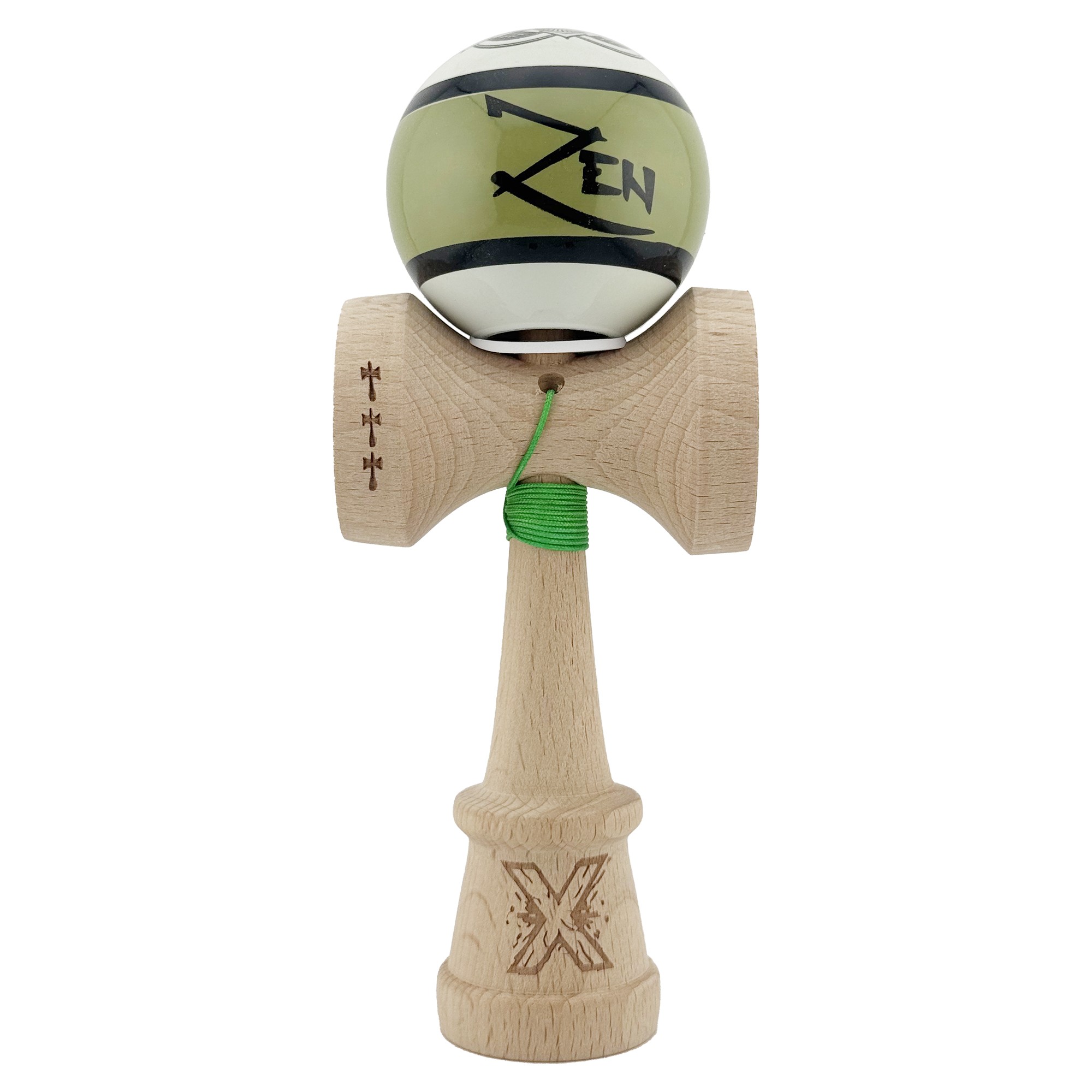 Kendama X Zen Series Originala, Profesionala, Flippy, Cupe Mari KING SIZE V3, Super Sticky, Gaura in Baza, Rulment Metalic, din lemn 18 cm, Ata 55 cm, Verde