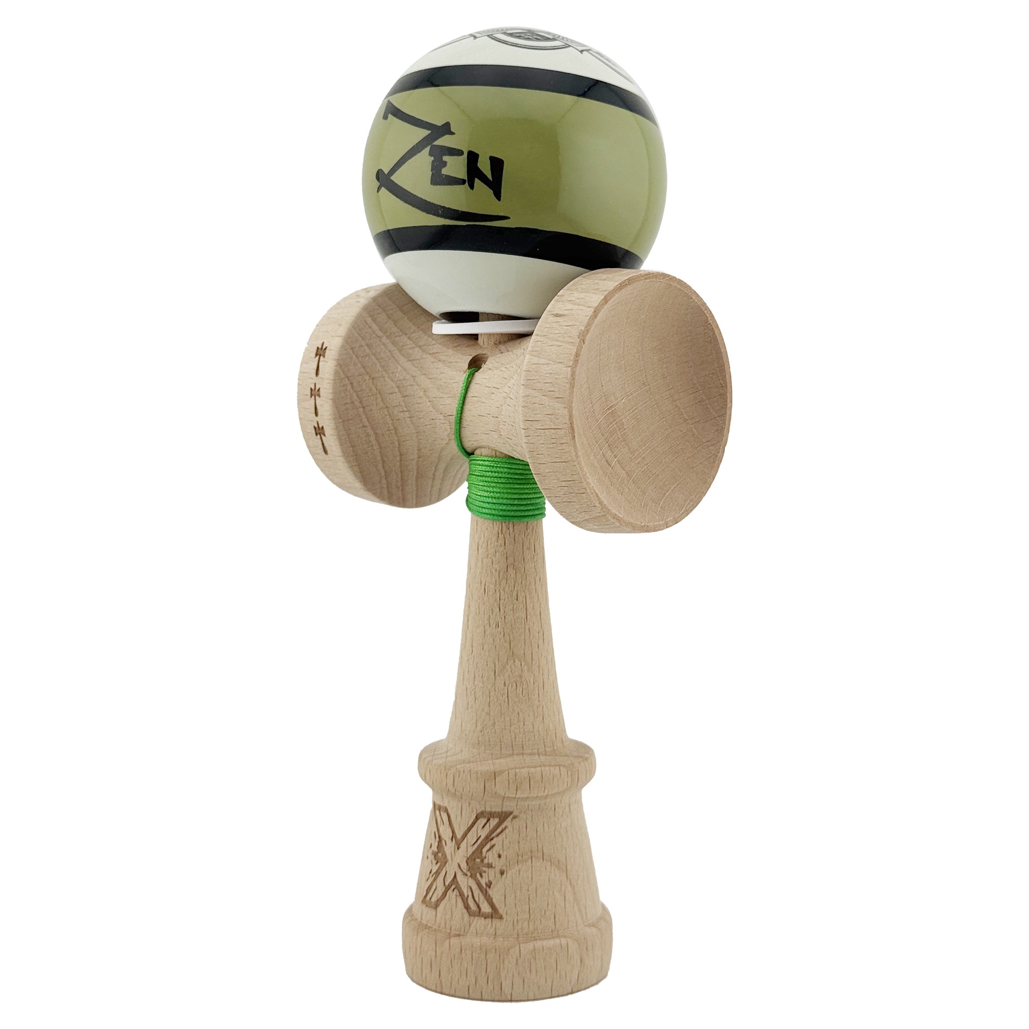 Kendama X Zen Series Originala, Profesionala, Flippy, Cupe Mari KING SIZE V3, Super Sticky, Gaura in Baza, Rulment Metalic, din lemn 18 cm, Ata 55 cm, Verde