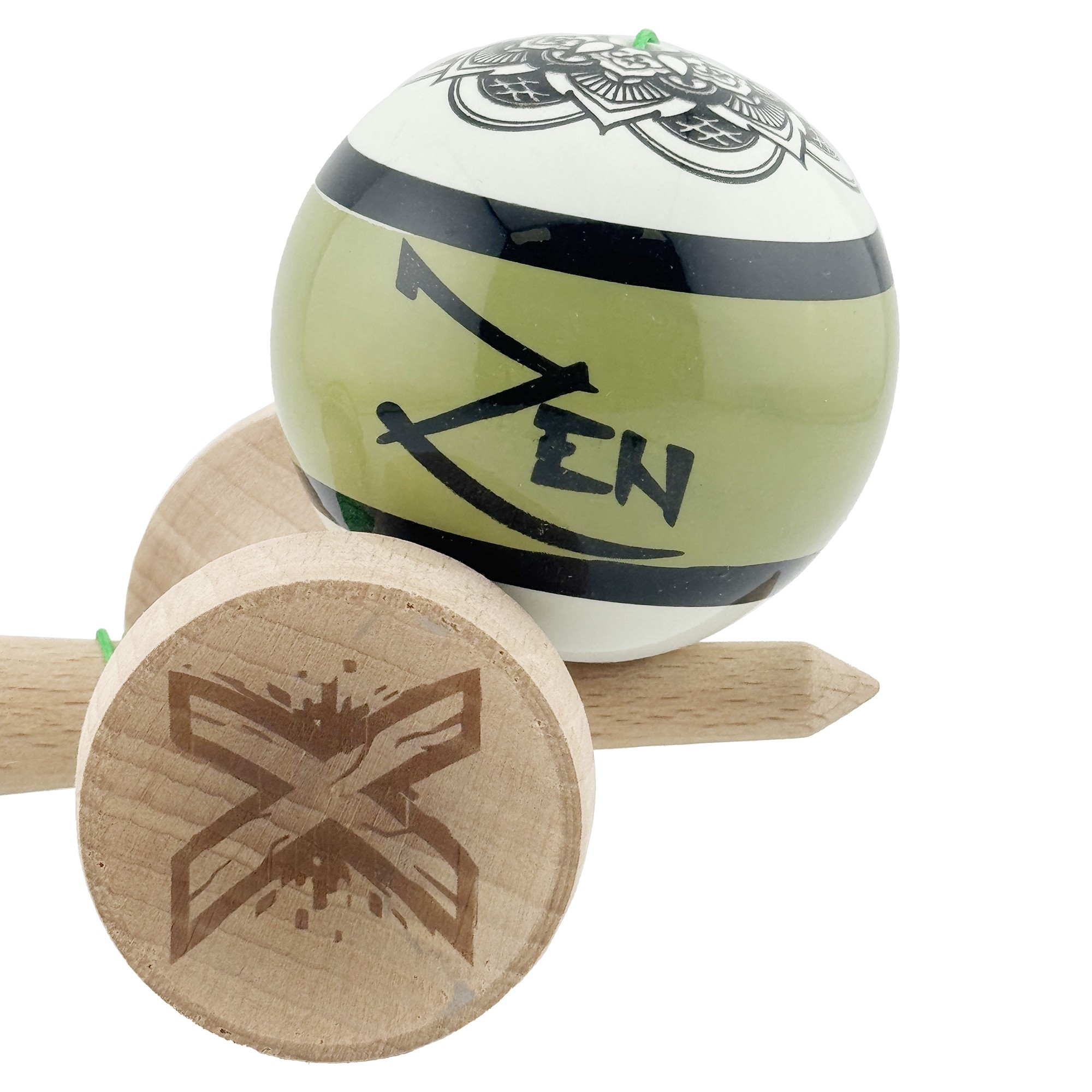 Kendama X Zen Series Originala, Profesionala, Flippy, Cupe Mari KING SIZE V3, Super Sticky, Gaura in Baza, Rulment Metalic, din lemn 18 cm, Ata 55 cm, Verde