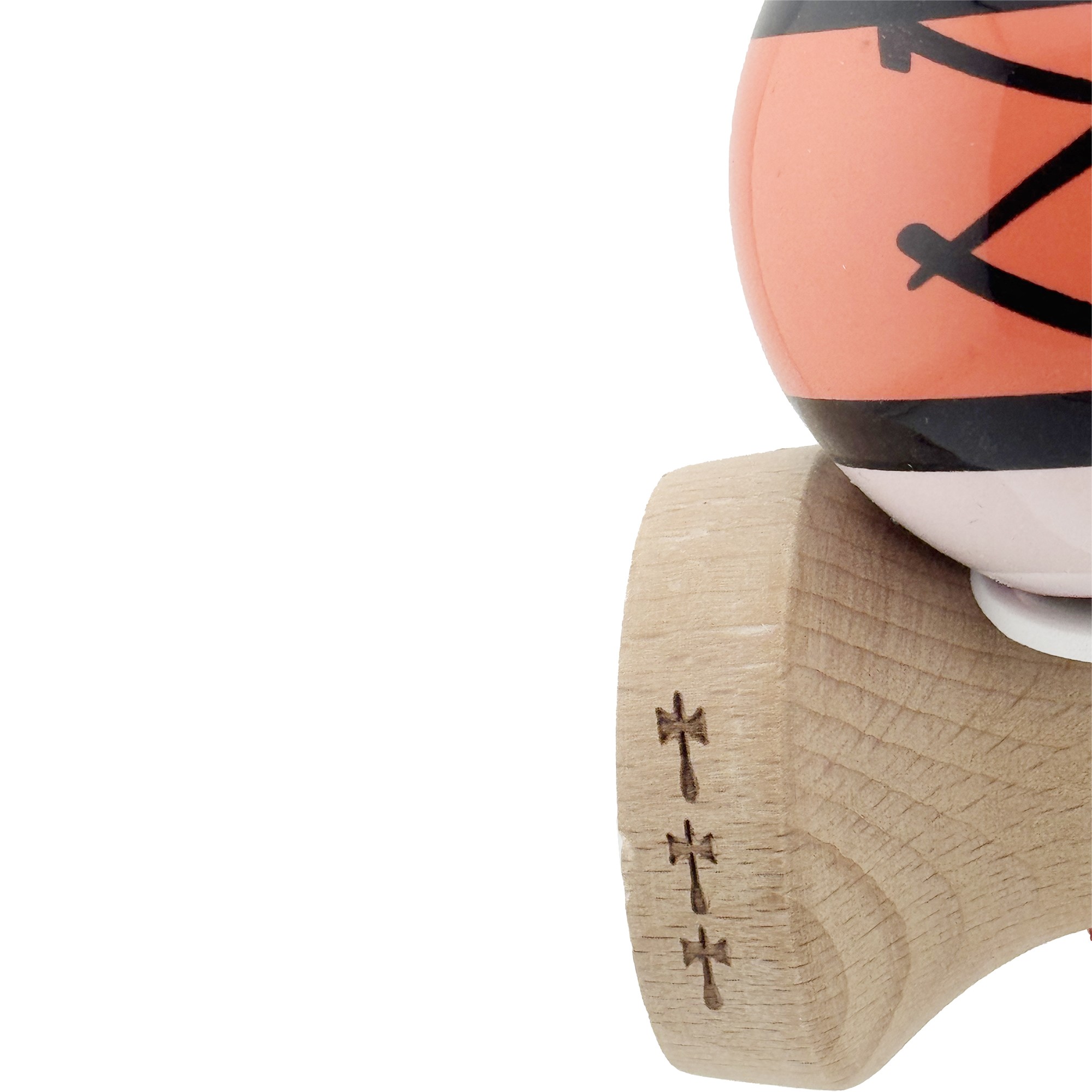 Kendama X Zen Series Originala, Profesionala, Flippy, Cupe Mari KING SIZE V3, Super Sticky, Gaura in Baza, Rulment Metalic, din lemn 18 cm, Ata 62/65 cm, Coral