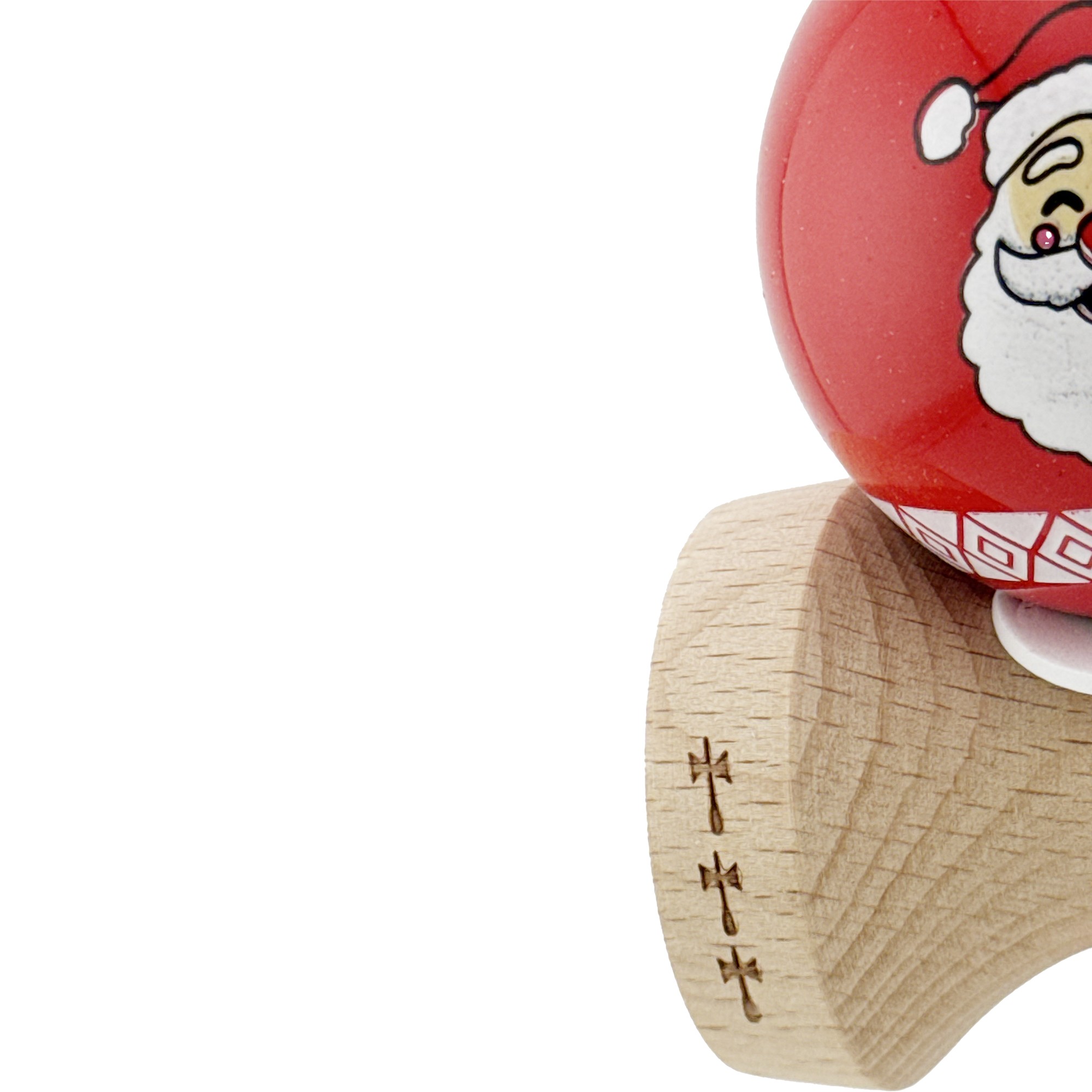 Kendama X Originala, Profesionala, Flippy, Christmas Edition, Super Sticky cu Cupe Mari KING SIZE V3, Rulment Metalic si Gaura in Baza, din Lemn 18 cm, Ata 62/65 cm, Rosu Mos Craciun