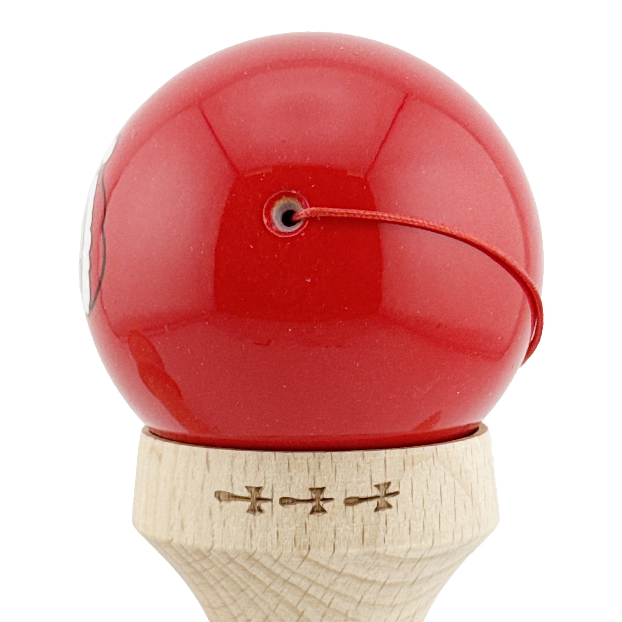 Kendama X Originala, Profesionala, Flippy, Christmas Edition, Super Sticky cu Cupe Mari KING SIZE V3, Rulment Metalic si Gaura in Baza, din Lemn 18 cm, Ata 62/65 cm, Rosu Mos Craciun