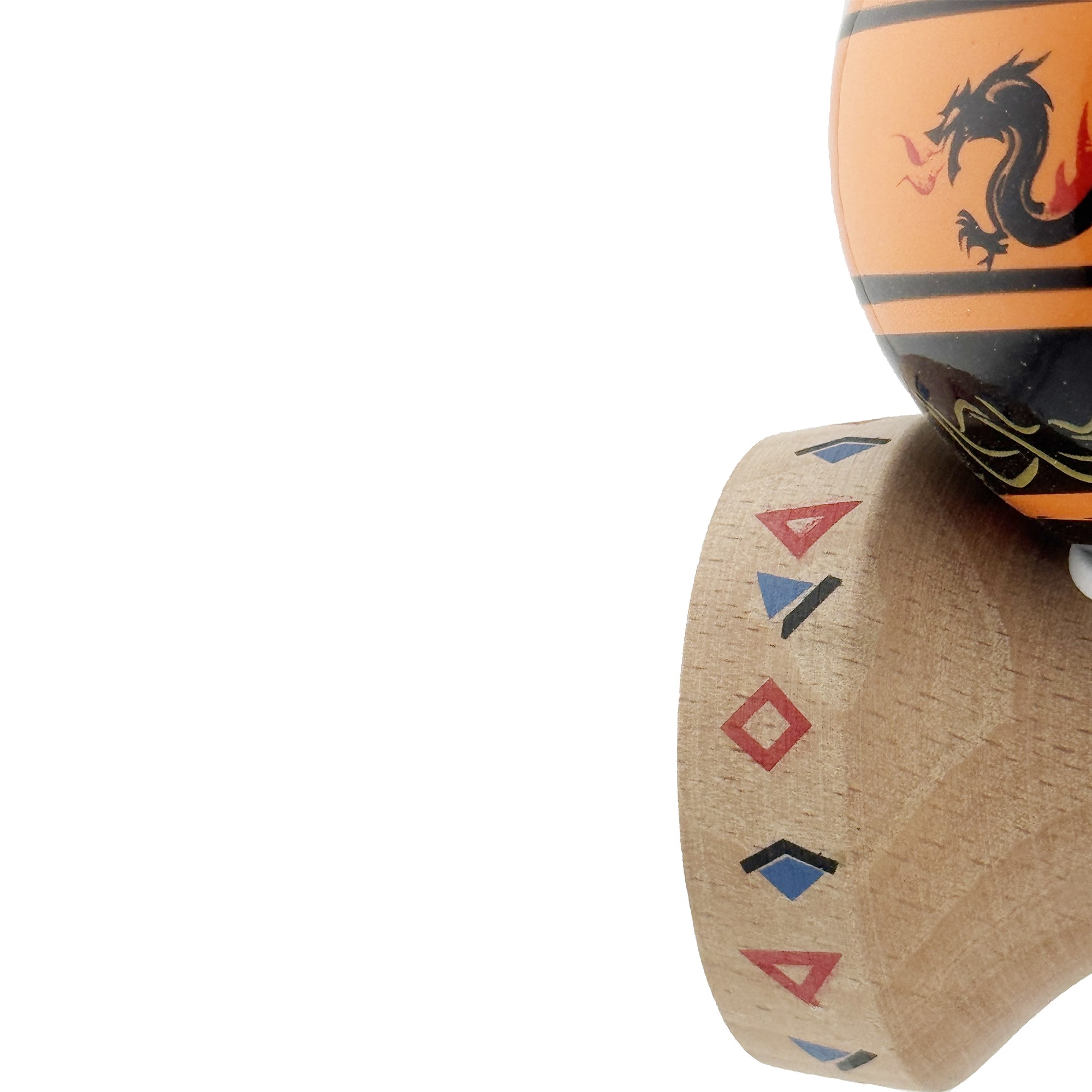 Kendama X Originala, Profesionala, Flippy, DRAGON Series, Super Sticky cu Cupe Mari King Size V3, Rulment Metalic si Gaura in Baza, din Lemn 18 cm, Ata 62/65 cm, Portocaliu/Negru