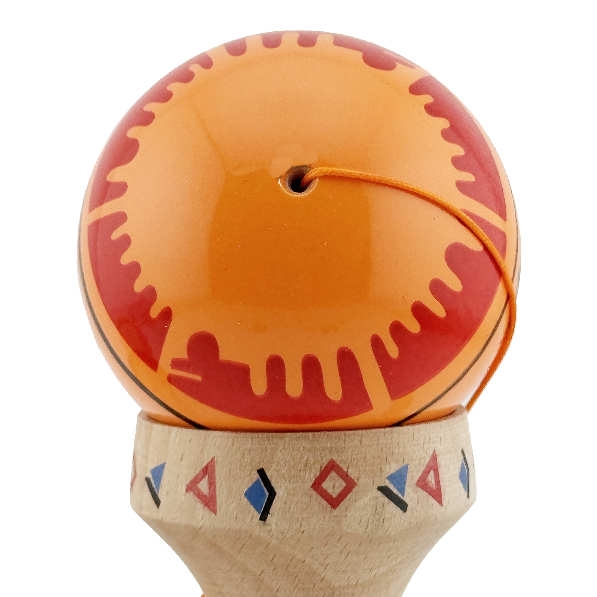 Kendama X Originala, Profesionala, Flippy, DRAGON Series, Super Sticky cu Cupe Mari King Size V3, Rulment Metalic si Gaura in Baza, din Lemn 18 cm, Ata 62/65 cm, Portocaliu/Negru