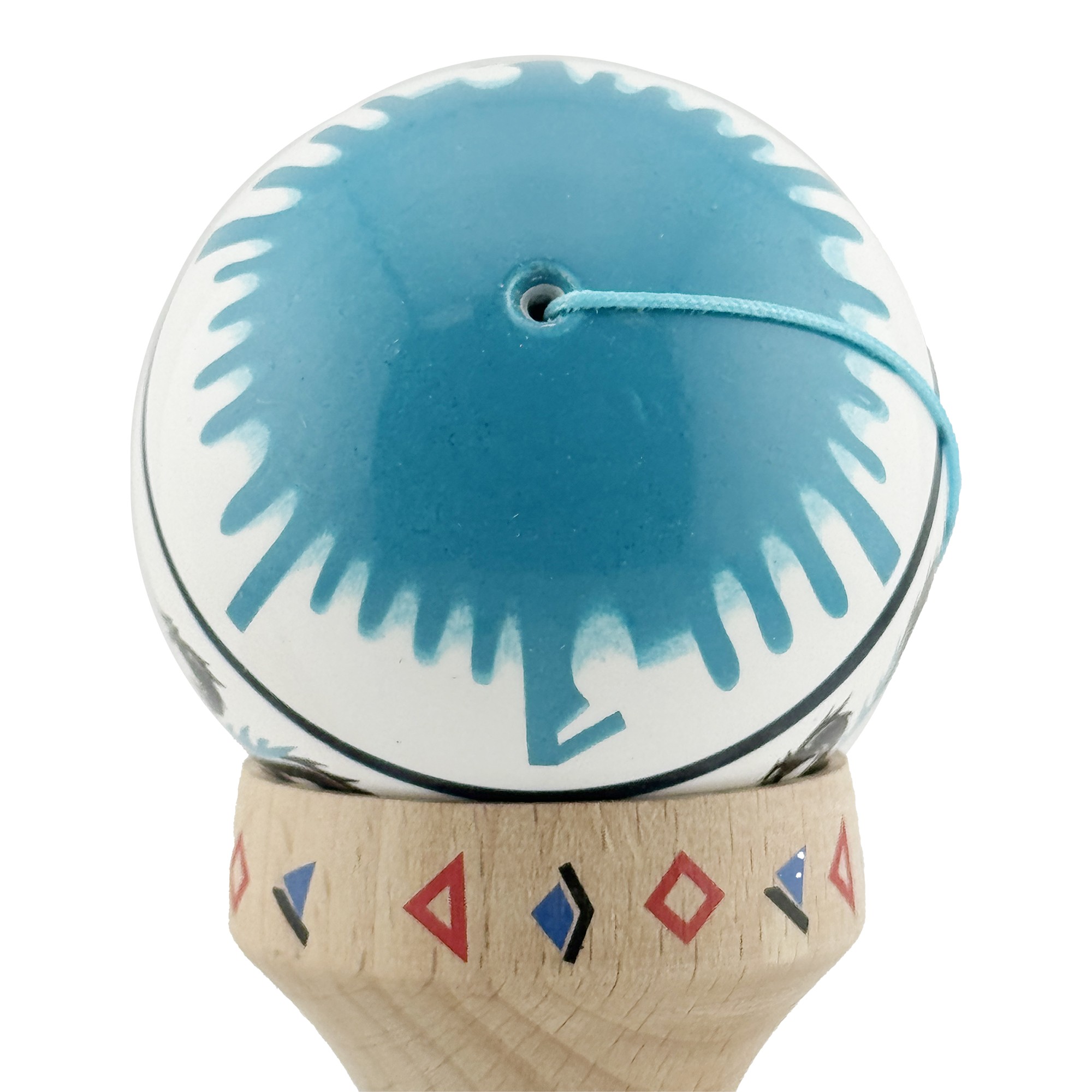 Kendama X Originala, Profesionala, Flippy, DRAGON Series, Super Sticky cu Cupe Mari King Size V3, Rulment Metalic si Gaura in Baza, din Lemn 18 cm, Ata 62/65 cm, Albastru/Negru