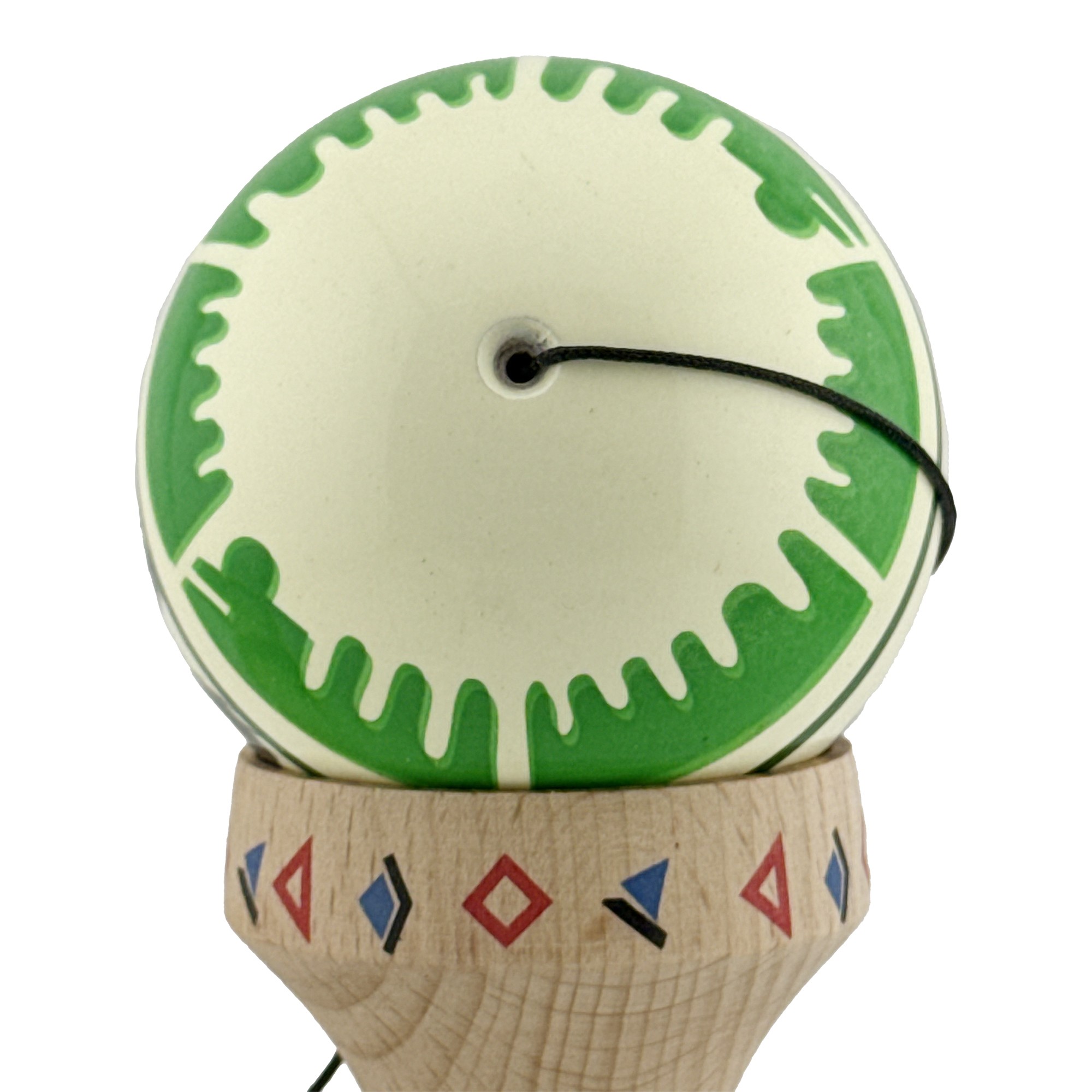 Kendama X Originala, Profesionala, Flippy, DRAGON Series, Super Sticky cu Cupe Mari King Size V3, Rulment Metalic si Gaura in Baza, din Lemn 18 cm, Ata 62/65 cm, Verde deschis/Negru