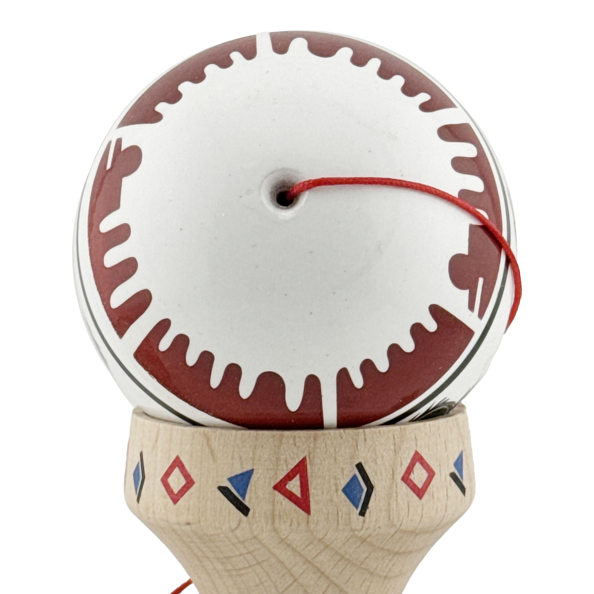 Kendama X Originala, Profesionala, Flippy, DRAGON Series, Super Sticky cu Cupe Mari King Size V3, Rulment Metalic si Gaura in Baza, din Lemn 18 cm, Ata 62/65 cm, Alb/Rosu inchis