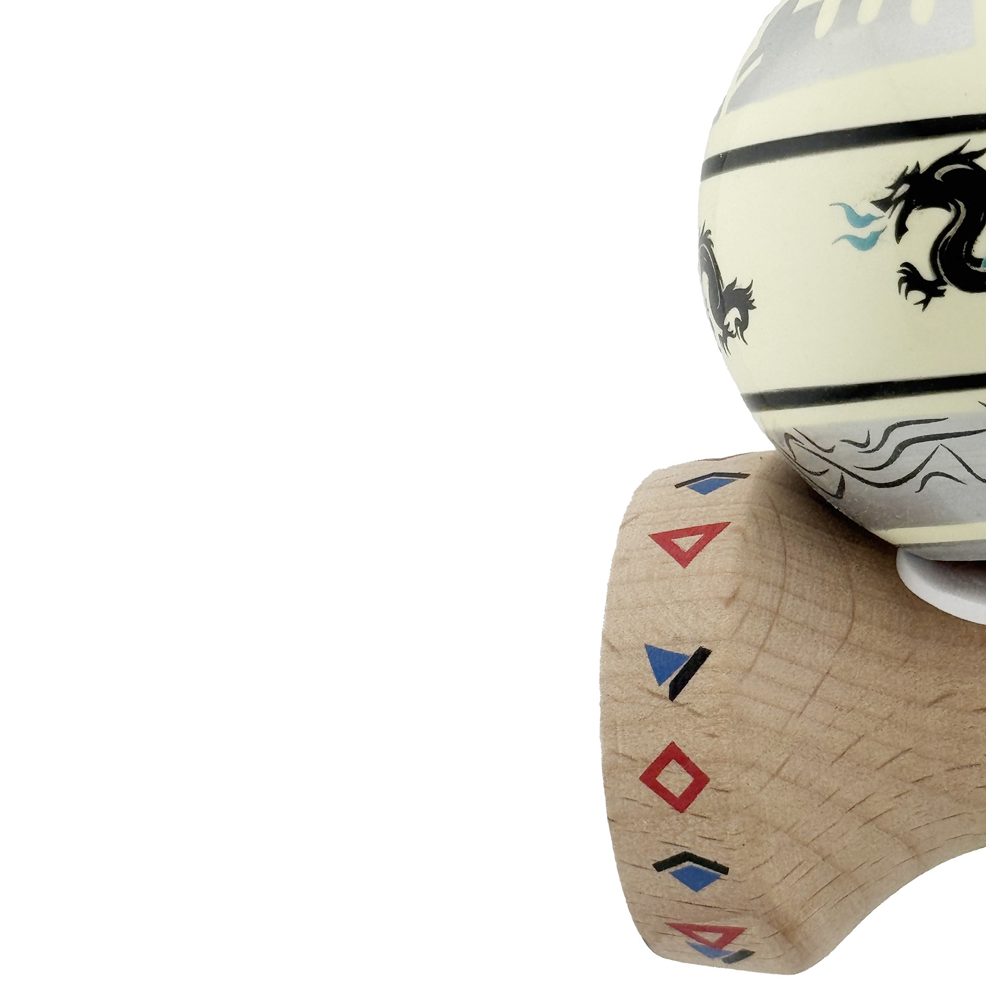 Kendama X Originala, Profesionala, Flippy, DRAGON Series, Super Sticky cu Cupe Mari King Size V3, Rulment Metalic si Gaura in Baza, din Lemn 18 cm, Ata 62/65 cm, Gri/Verde deschis