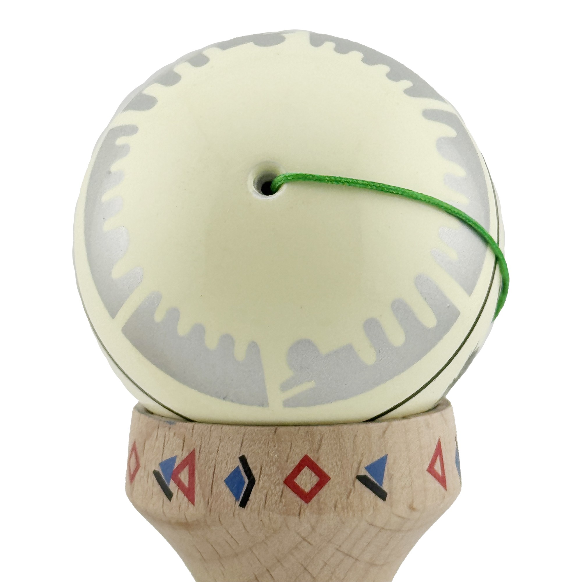 Kendama X Originala, Profesionala, Flippy, DRAGON Series, Super Sticky cu Cupe Mari King Size V3, Rulment Metalic si Gaura in Baza, din Lemn 18 cm, Ata 62/65 cm, Gri/Verde deschis