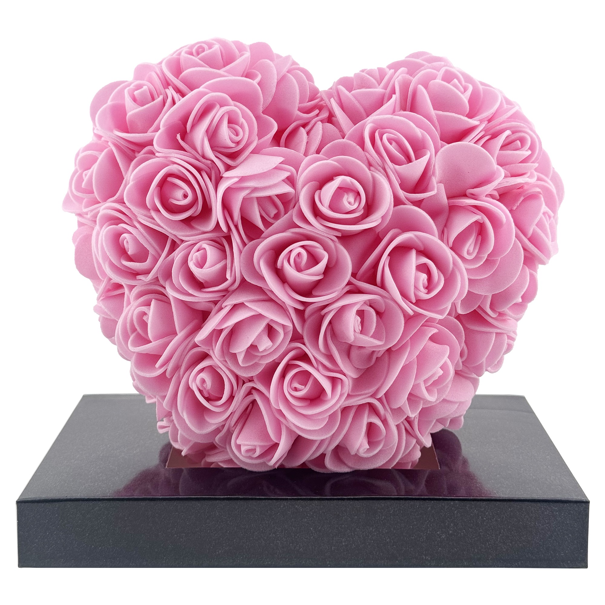 Inima din Flori, Flippy, Inimioara din Trandafiri de Spuma, Inima 15 x 15 x 9 cm / Cutia Trasparenta 16 x 15 x 10 cm, Roz