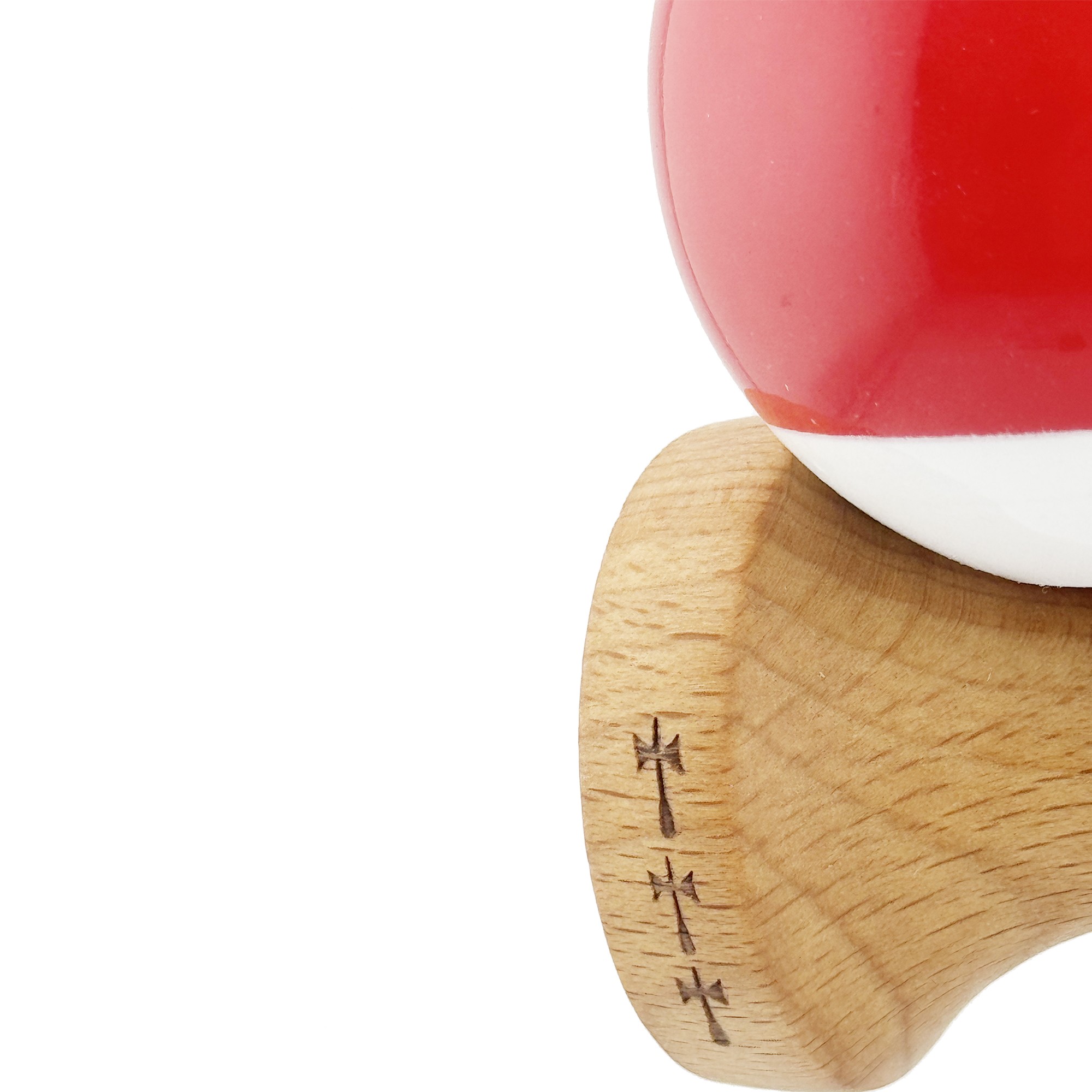 Kendama X Originala, Profesionala, Flippy, Big Cups V2, Super Sticky cu Cupe Mari, din lemn 18 cm, Rulment Metalic cu Ata 55 cm, Rosu/Alb