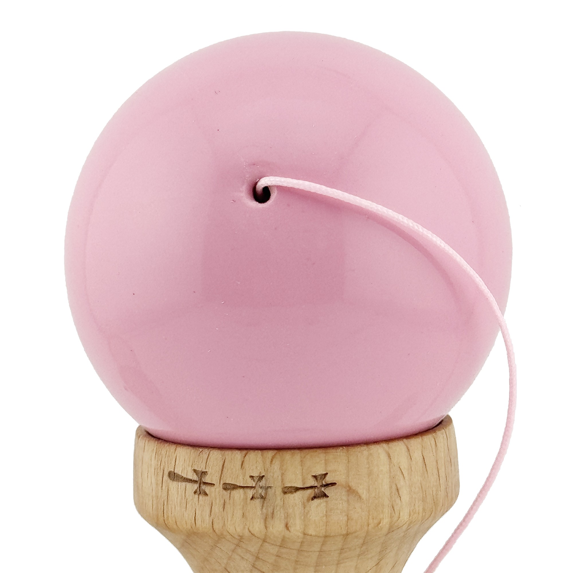 Kendama X Originala, Profesionala, Flippy, Big Cups V2, Super Sticky cu Cupe Mari, din lemn 18 cm, Rulment Metalic cu Ata 55 cm, Roz/Alb